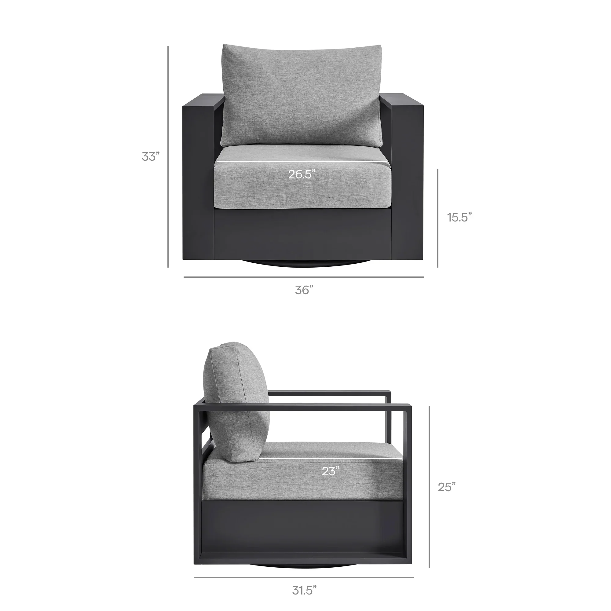 Tahoe Outdoor Powder-Coated Aluminum Swivel Armchair - Image 9
