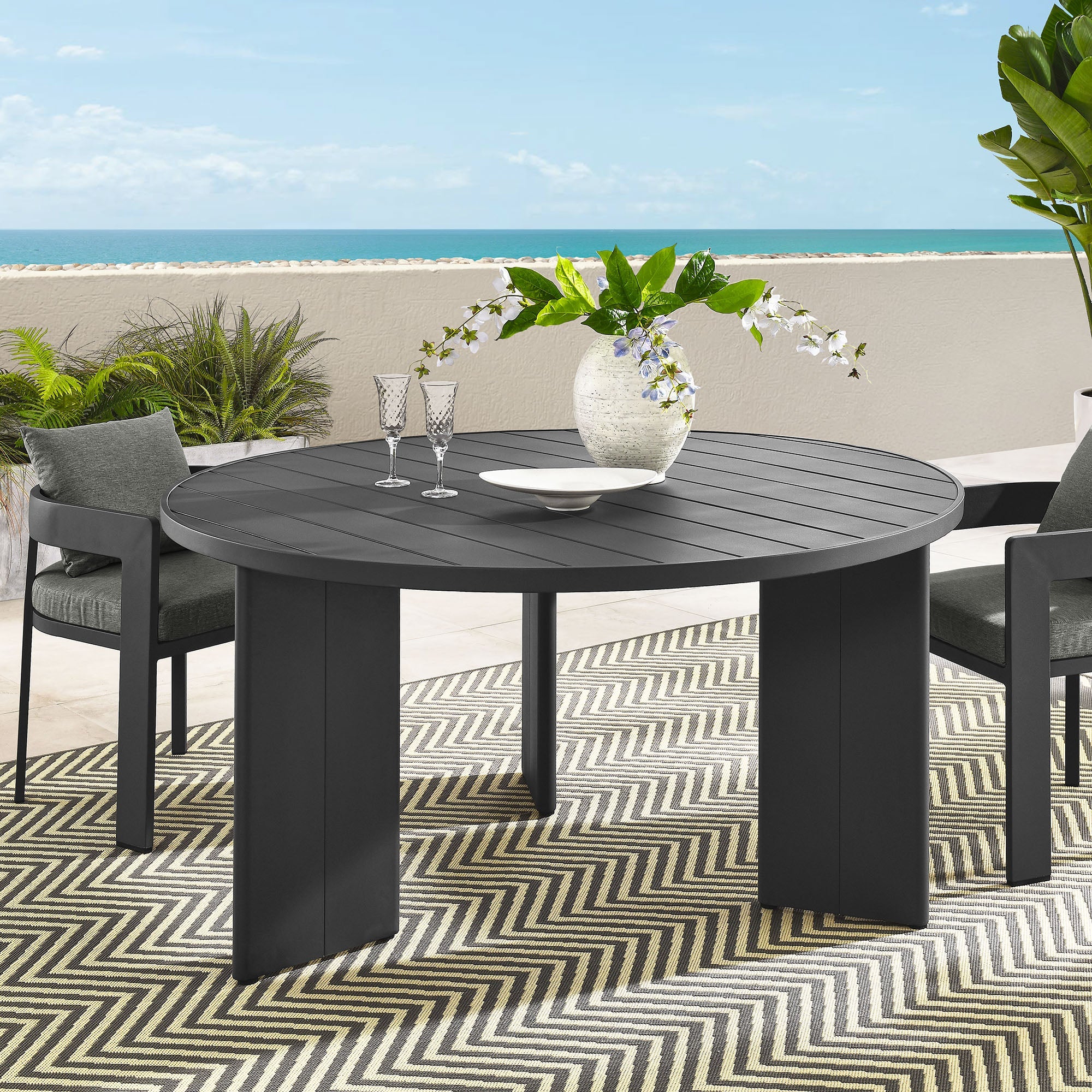 Tahoe Round Outdoor Patio Aluminum Dining Table in Gray - Image 2