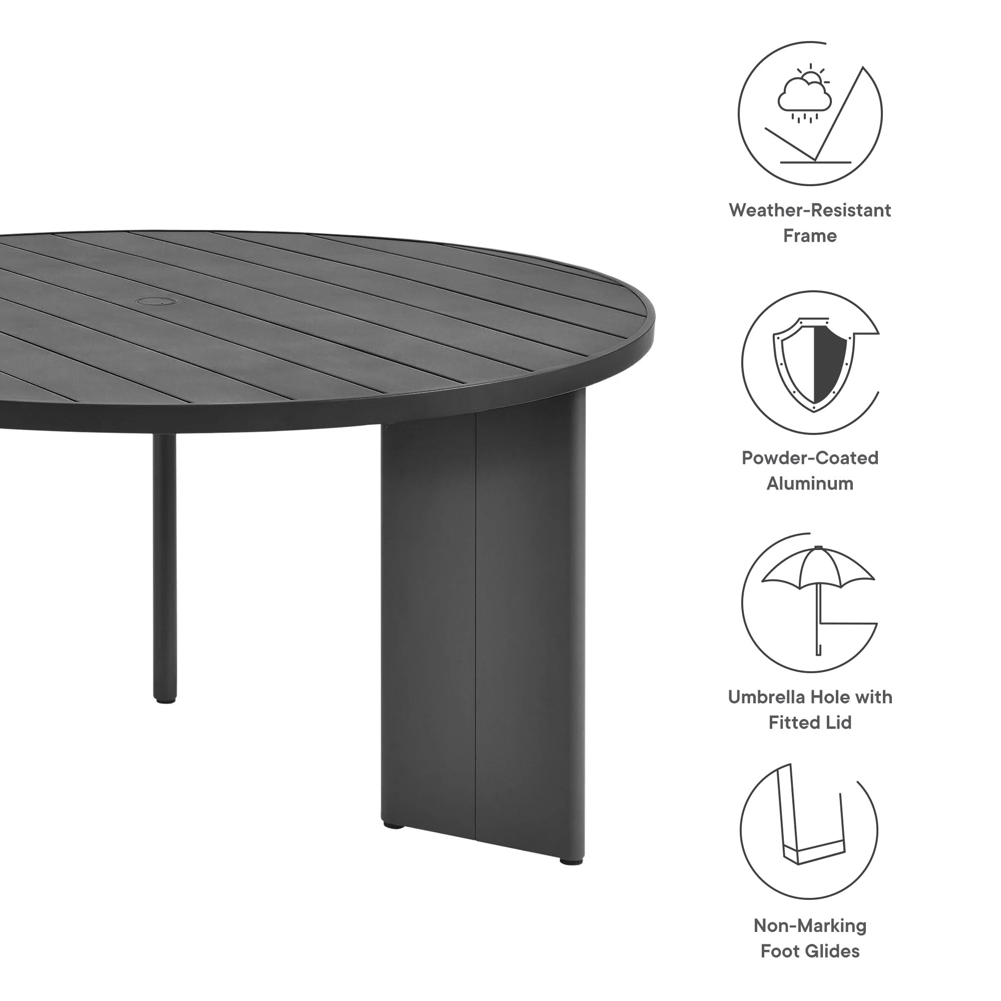 Tahoe Round Outdoor Patio Aluminum Dining Table in Gray - Image 5