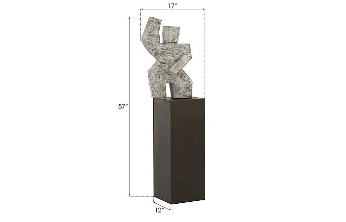 Tai Chi Arm Up Sculpture on Pedestal, Gray Stone Finish, Black - Image 3