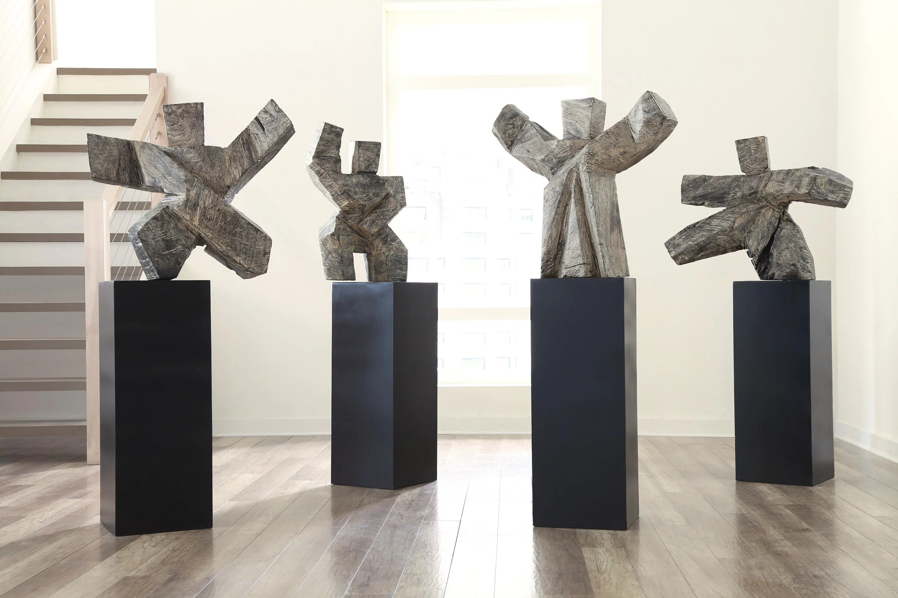 Tai Chi Winner Sculpture on Pedestal, Gray Stone/Black - Image 5