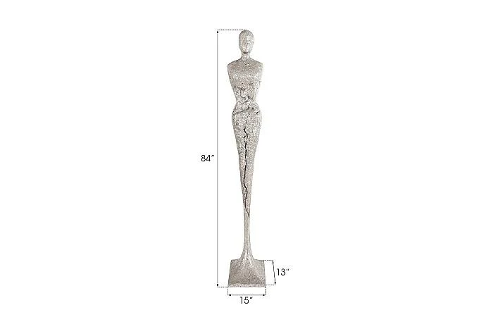 Tall Chiseled Female Sculpture, Resin, Silver Leaf - Image 3