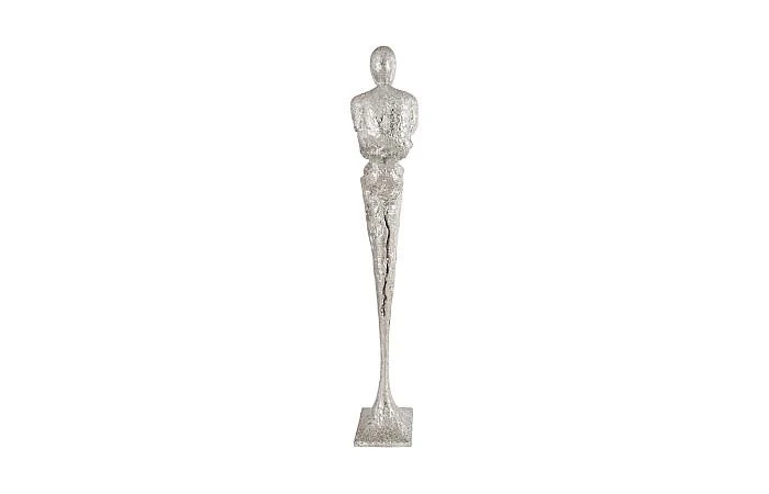 Tall Chiseled Male Sculpture, Resin, Silver Leaf - Image 2