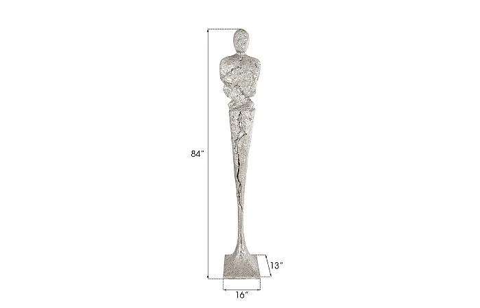 Tall Chiseled Male Sculpture, Resin, Silver Leaf - Image 3