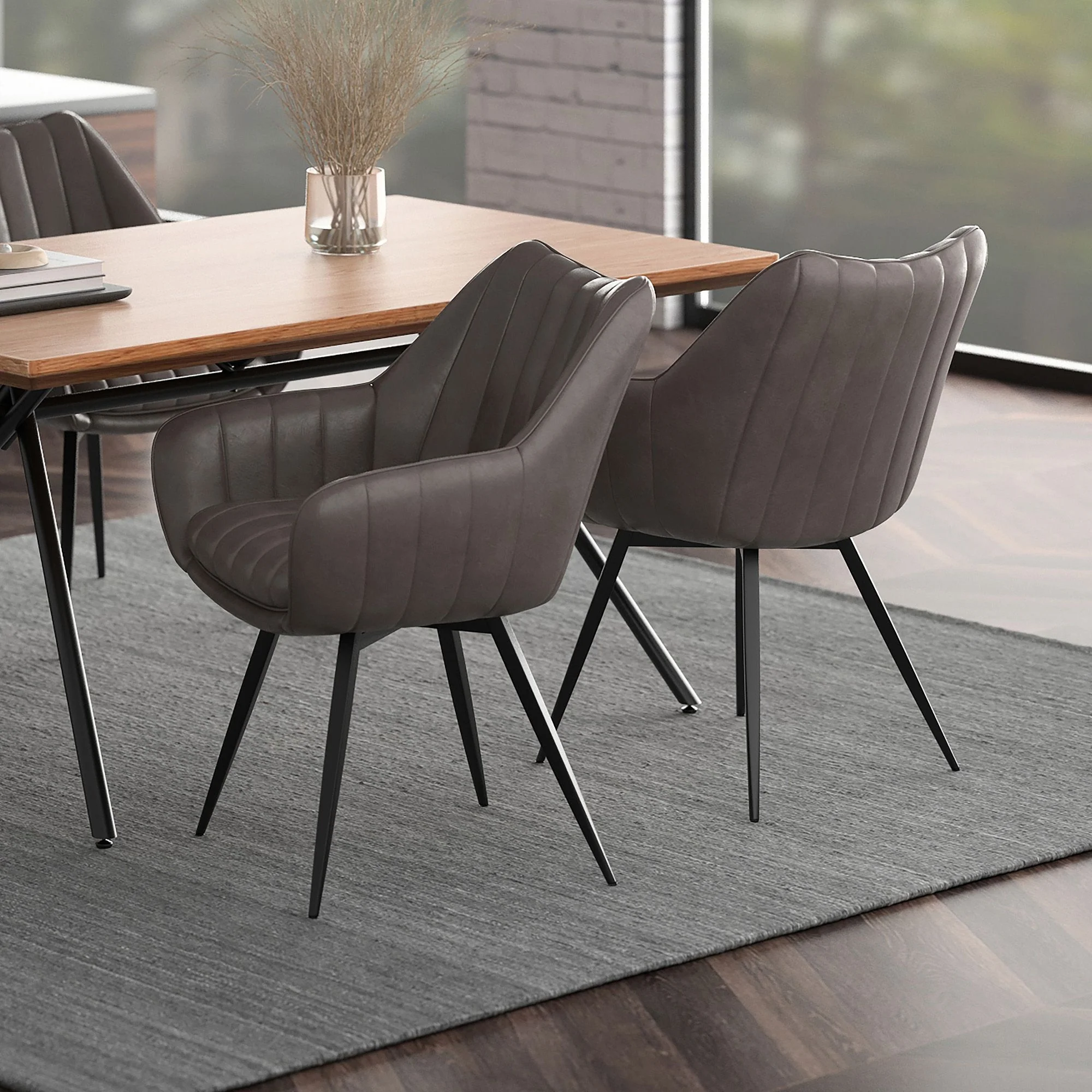 Talon Swivel Dining and Accent Chair, set of 2, in Charcoal and Black - Image 2