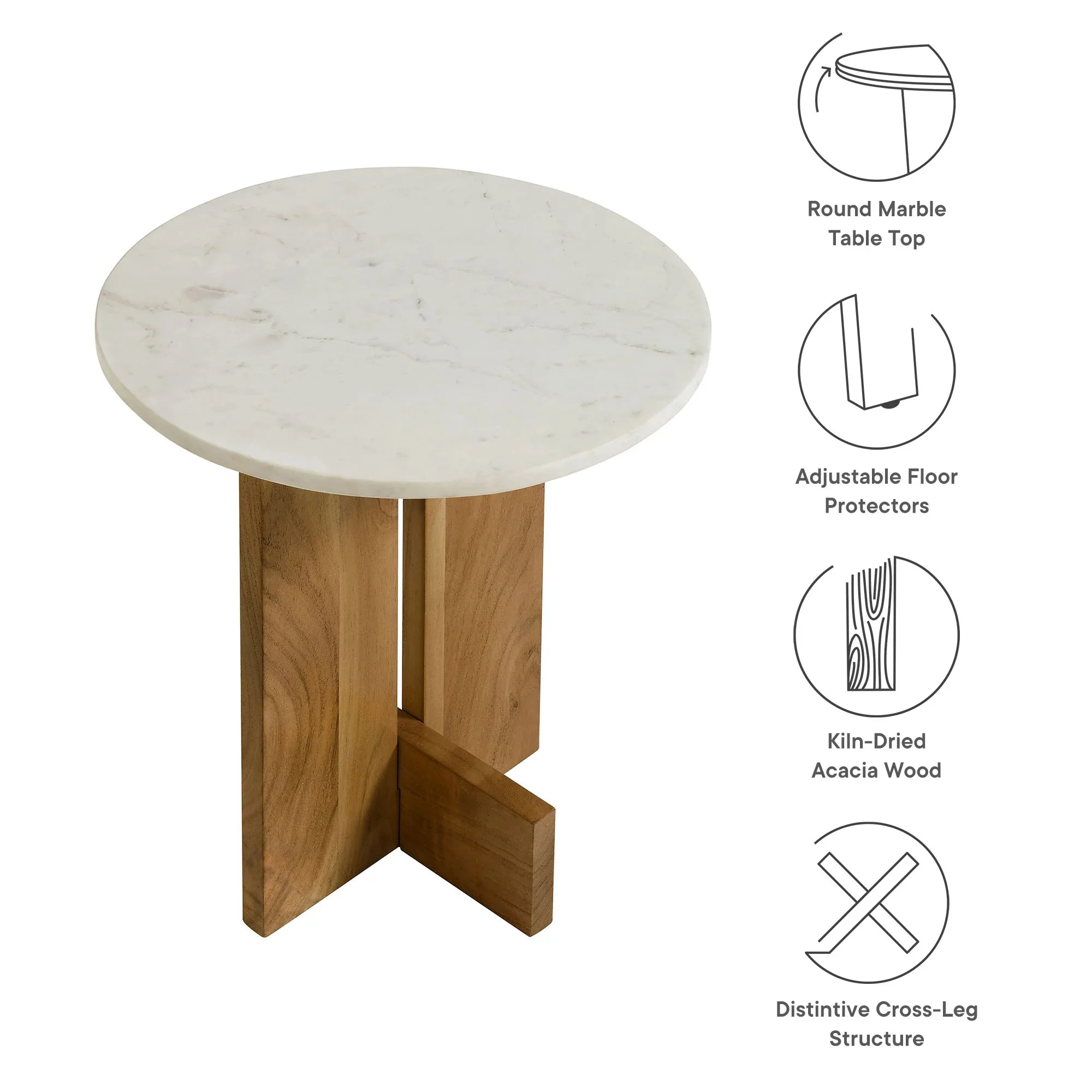 Tarin Acacia Wood and Marble Side Table in Natural - Image 9