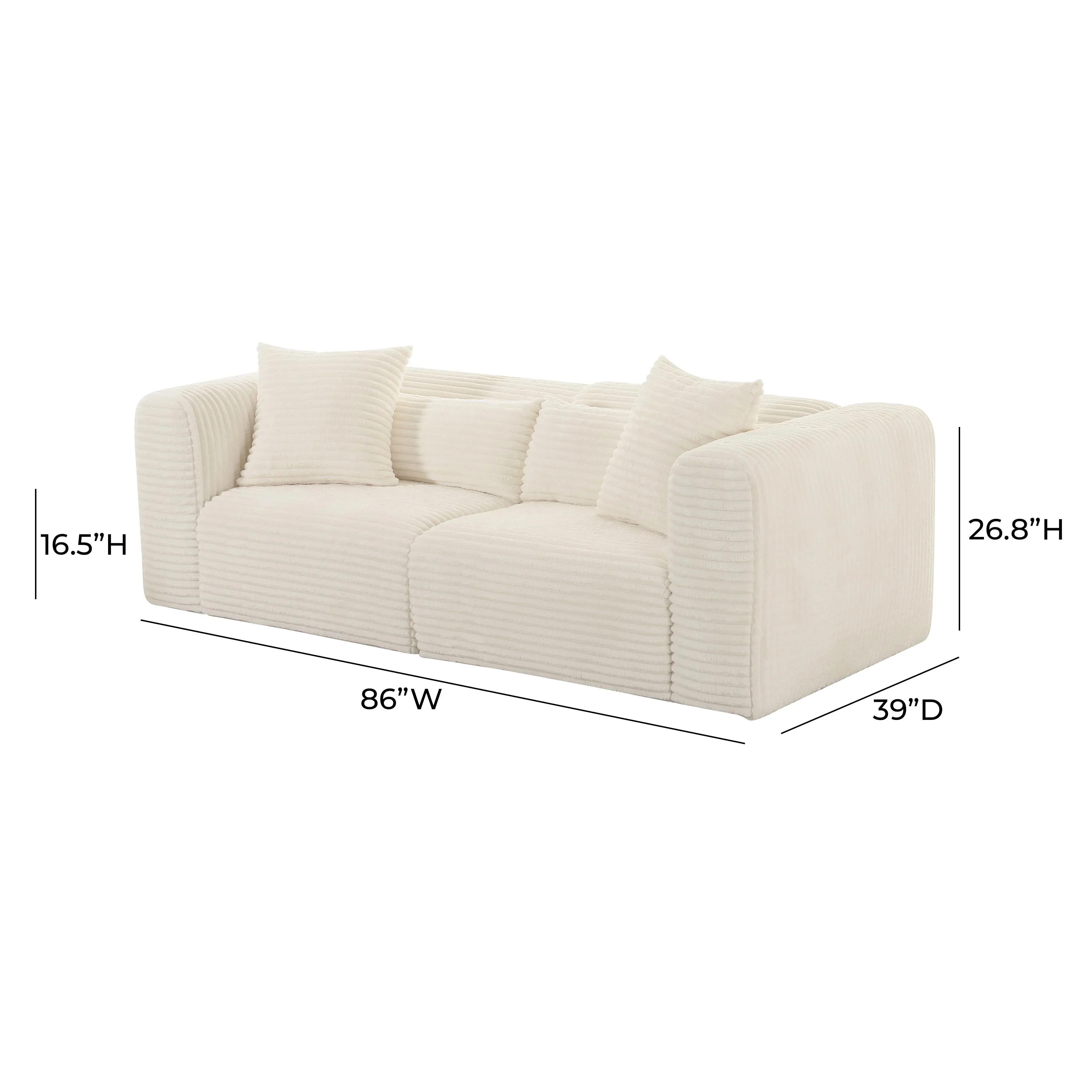 Tarra 86" Fluffy Oversized Performance Corduroy Modular Loveseat - Image 5
