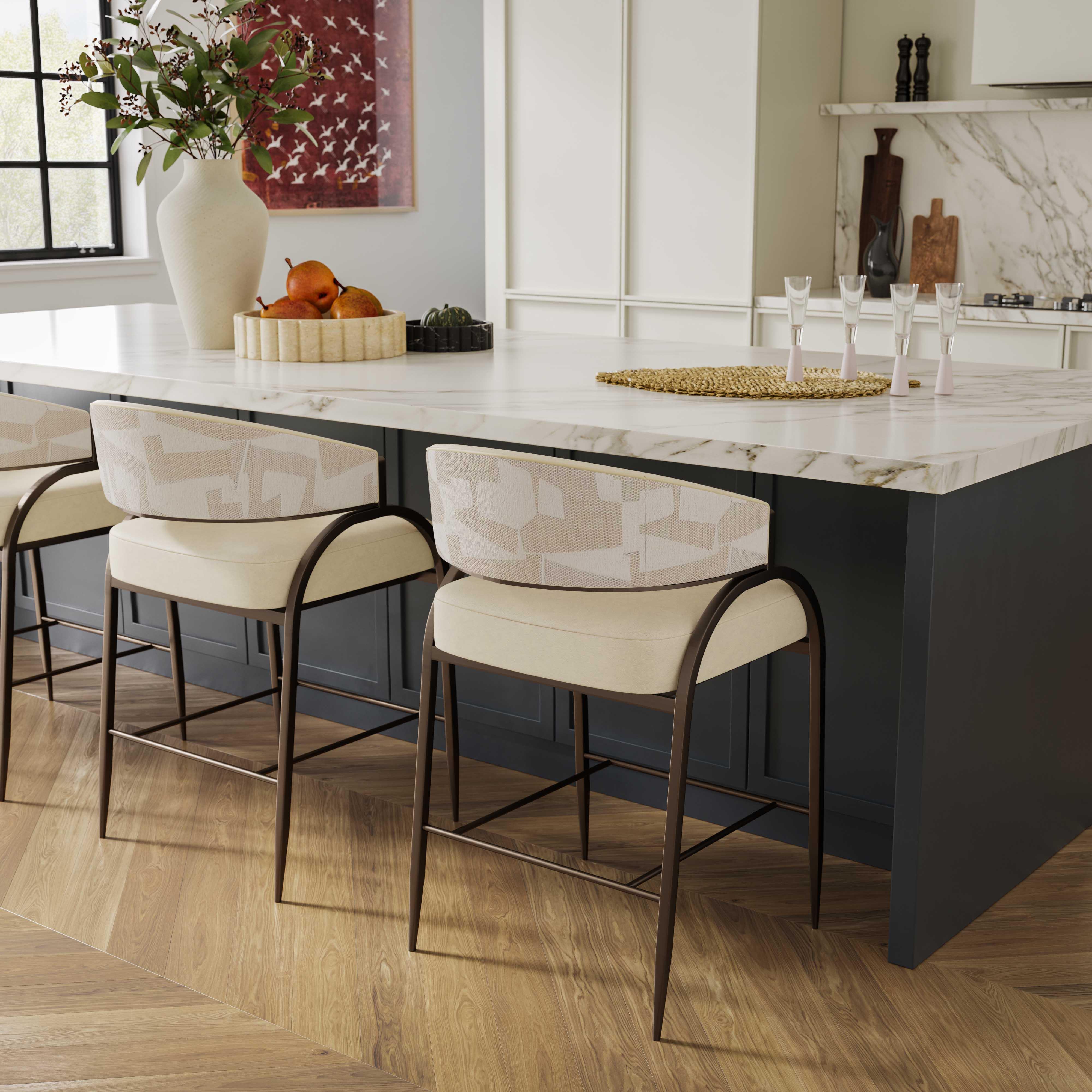 Tatum Cream 2-Tone Performance Vegan Leather and Jacquard Counter Stool - Image 2