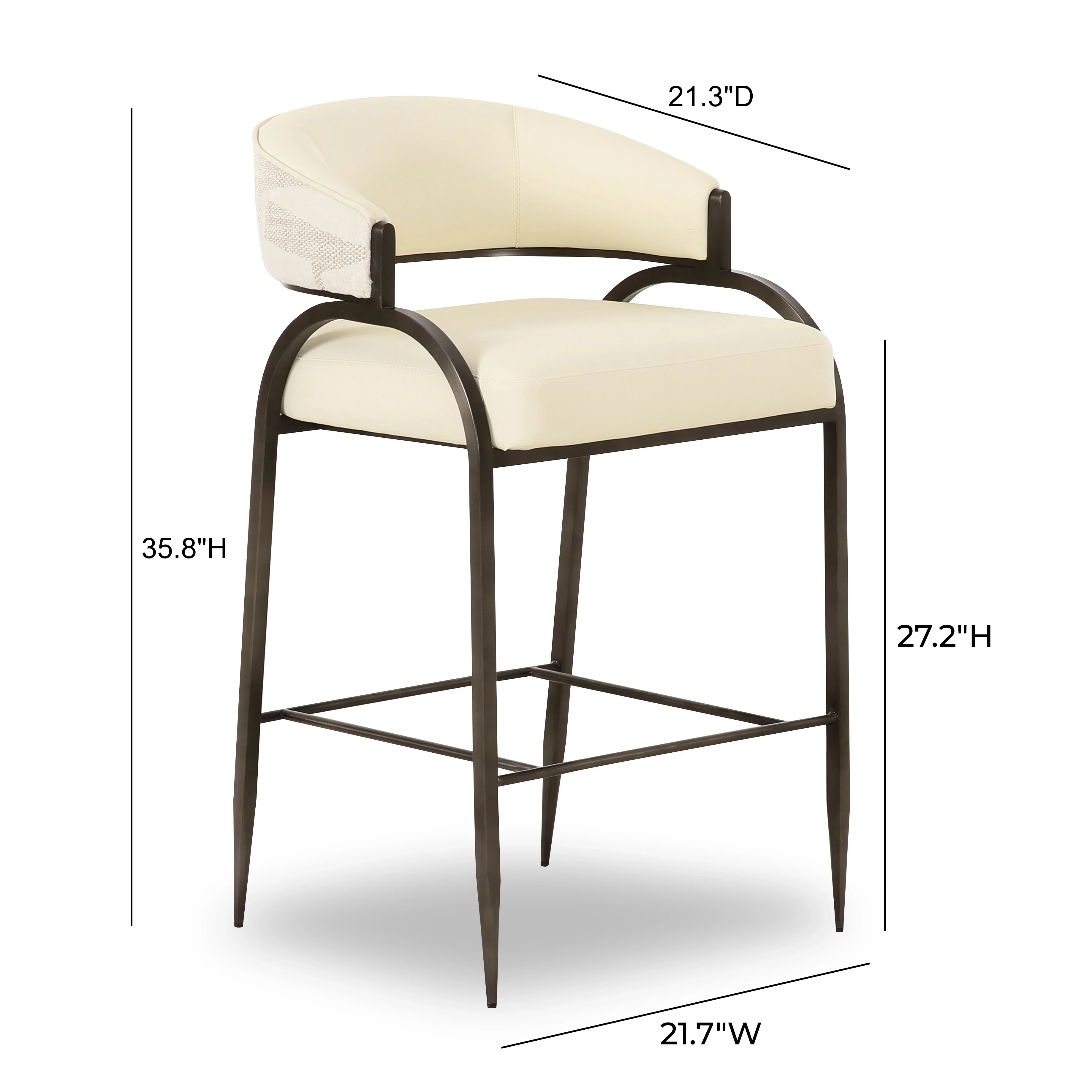 Tatum Cream 2-Tone Performance Vegan Leather and Jacquard Counter Stool - Image 6