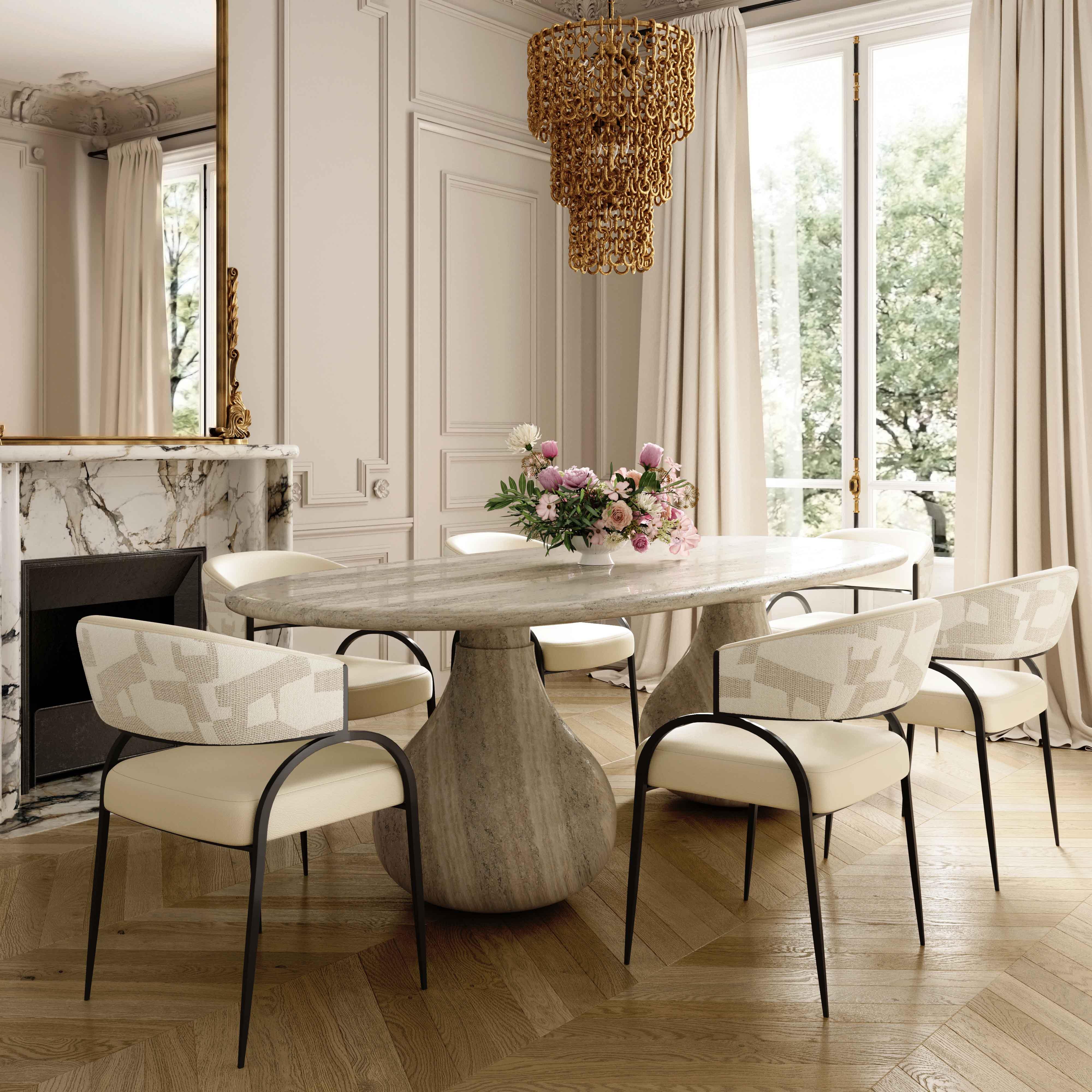 Tatum Cream 2-Tone Performance Vegan Leather and Jacquard Dining Chair - Image 2