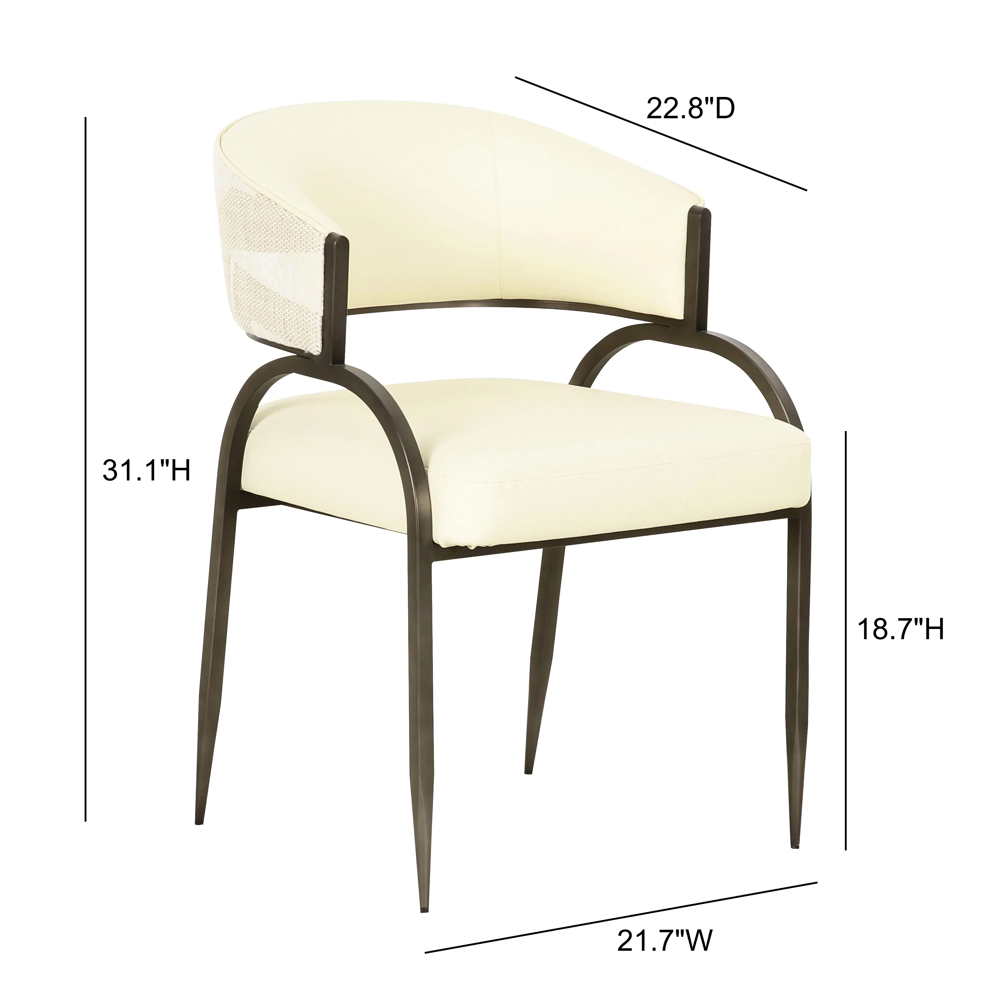Tatum Cream 2-Tone Performance Vegan Leather and Jacquard Dining Chair - Image 6