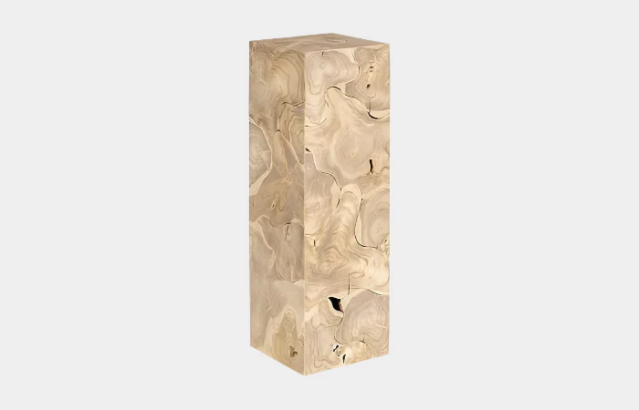 Teak Slice Pedestal, Square, Bleached , LG