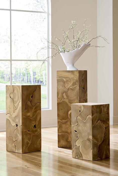 Teak Slice Pedestal, Square, Bleached , LG - Image 2