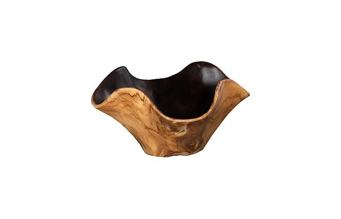 Teak Wood Bowl, Black And Natural - Image 3