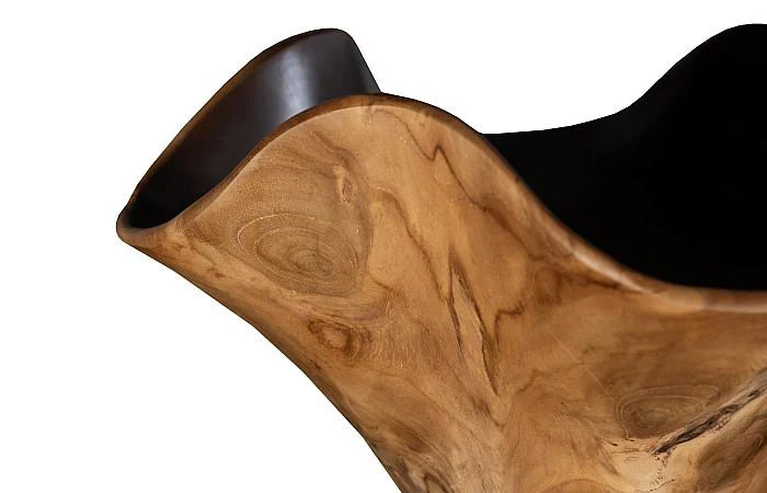 Teak Wood Bowl, Black And Natural - Image 4