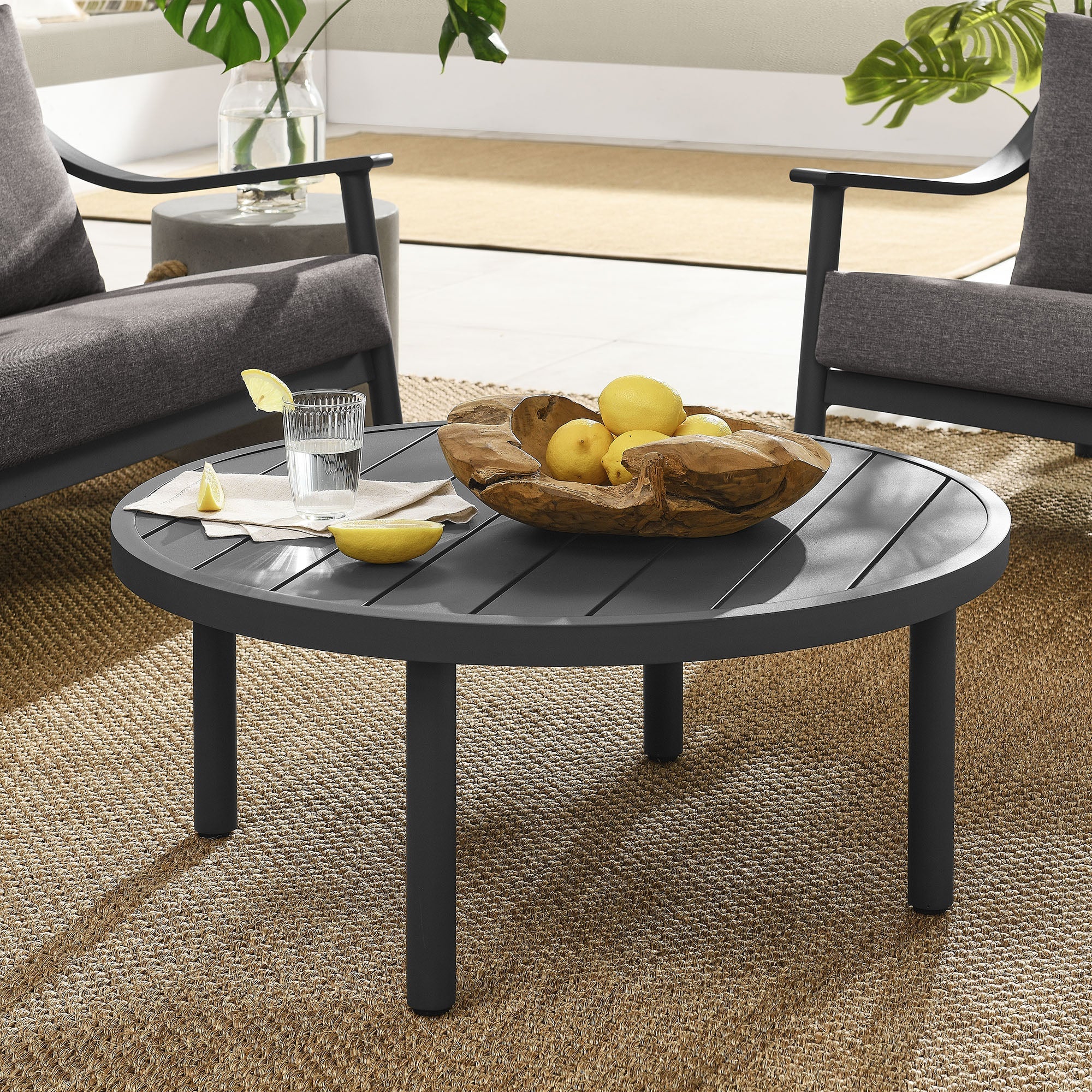 Terrace 35" Outdoor Patio Aluminum Round Coffee Table in Graphite - Image 2