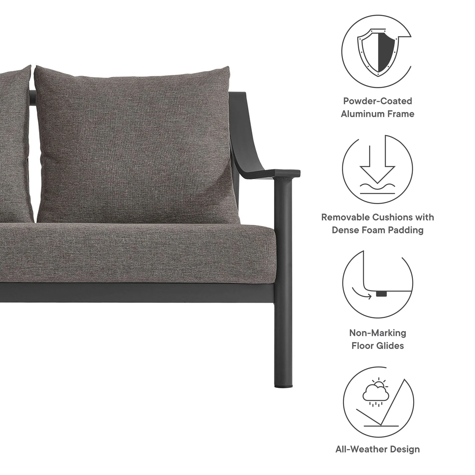 Terrace Outdoor Patio Aluminum Sofa in Carbon Graphite - Image 5