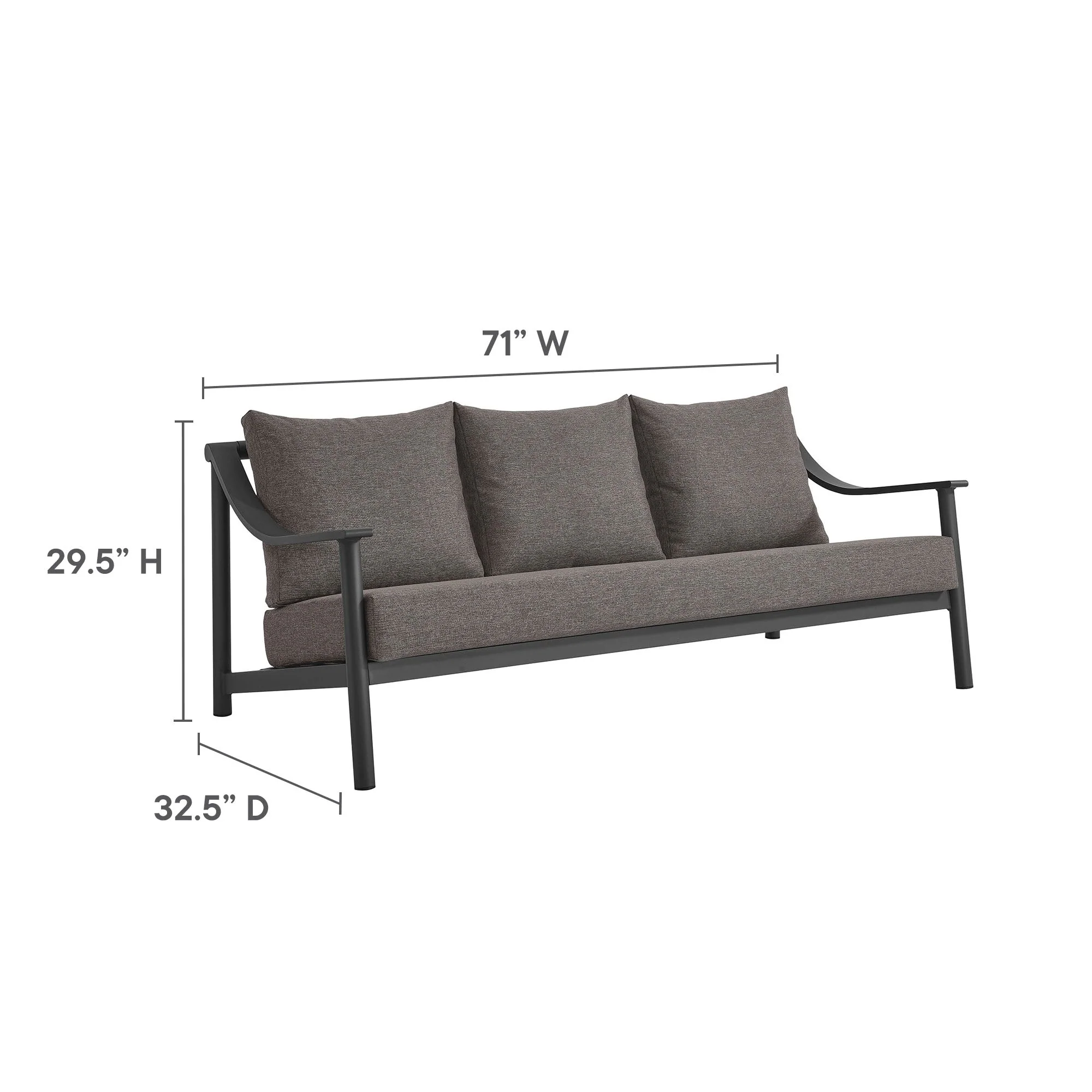 Terrace Outdoor Patio Aluminum Sofa in Carbon Graphite - Image 9
