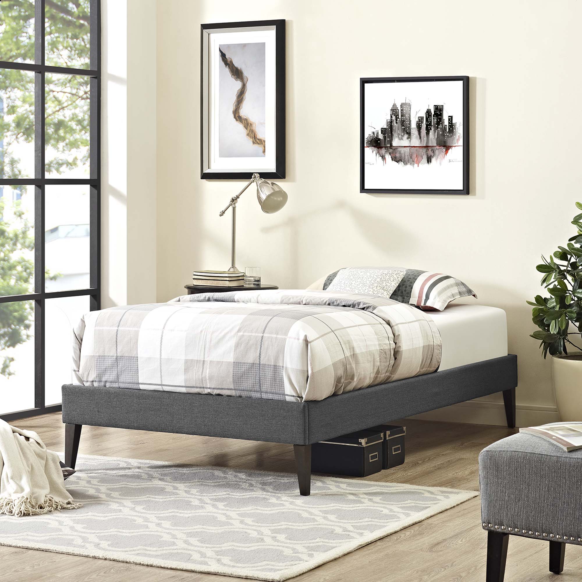 Tessie Fabric Bed Frame with Squared Tapered Legs - Image 6