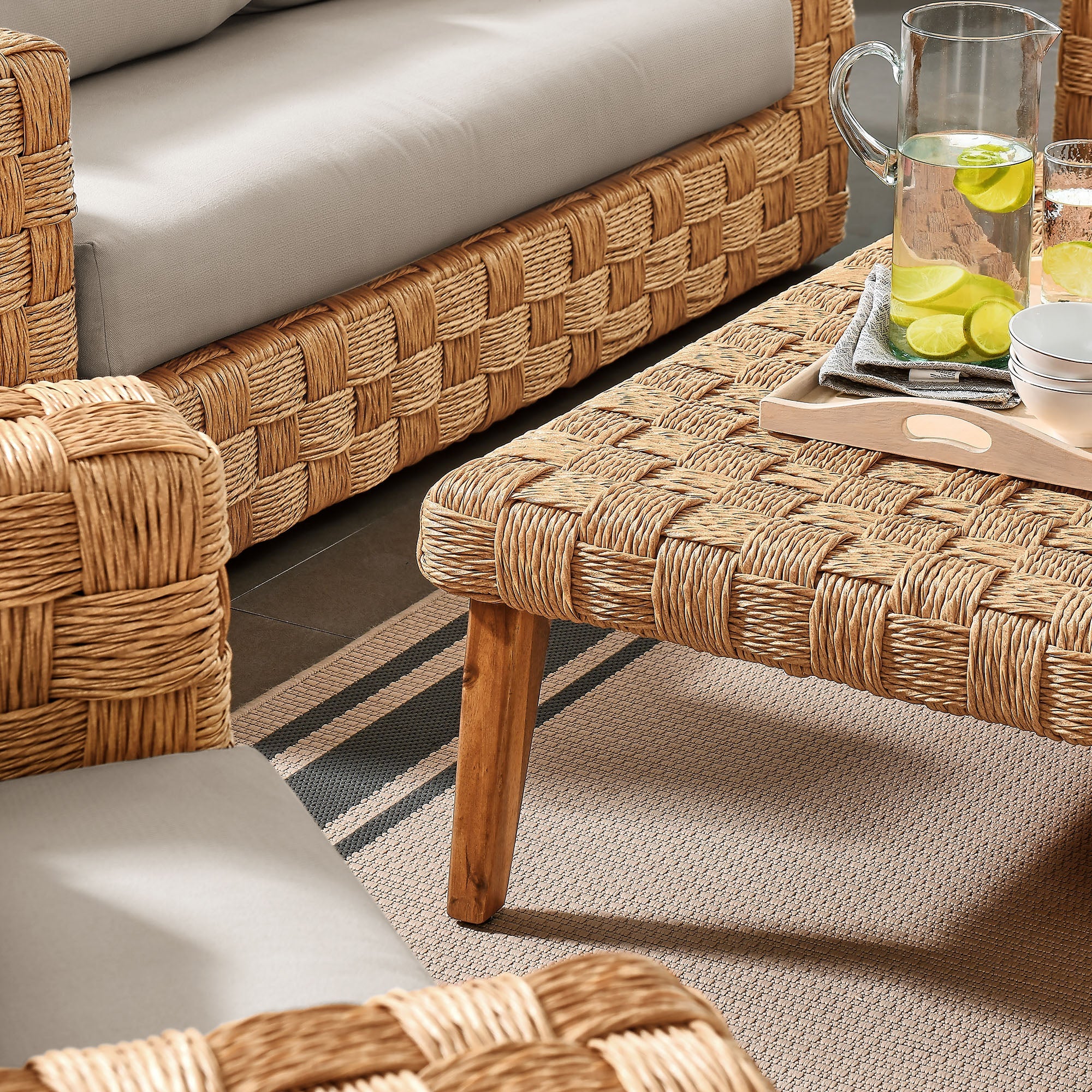 Thames 4-Piece Outdoor Patio Wicker Outdoor Patio Rattan Furniture Set in Natural Light Gray - Image 3