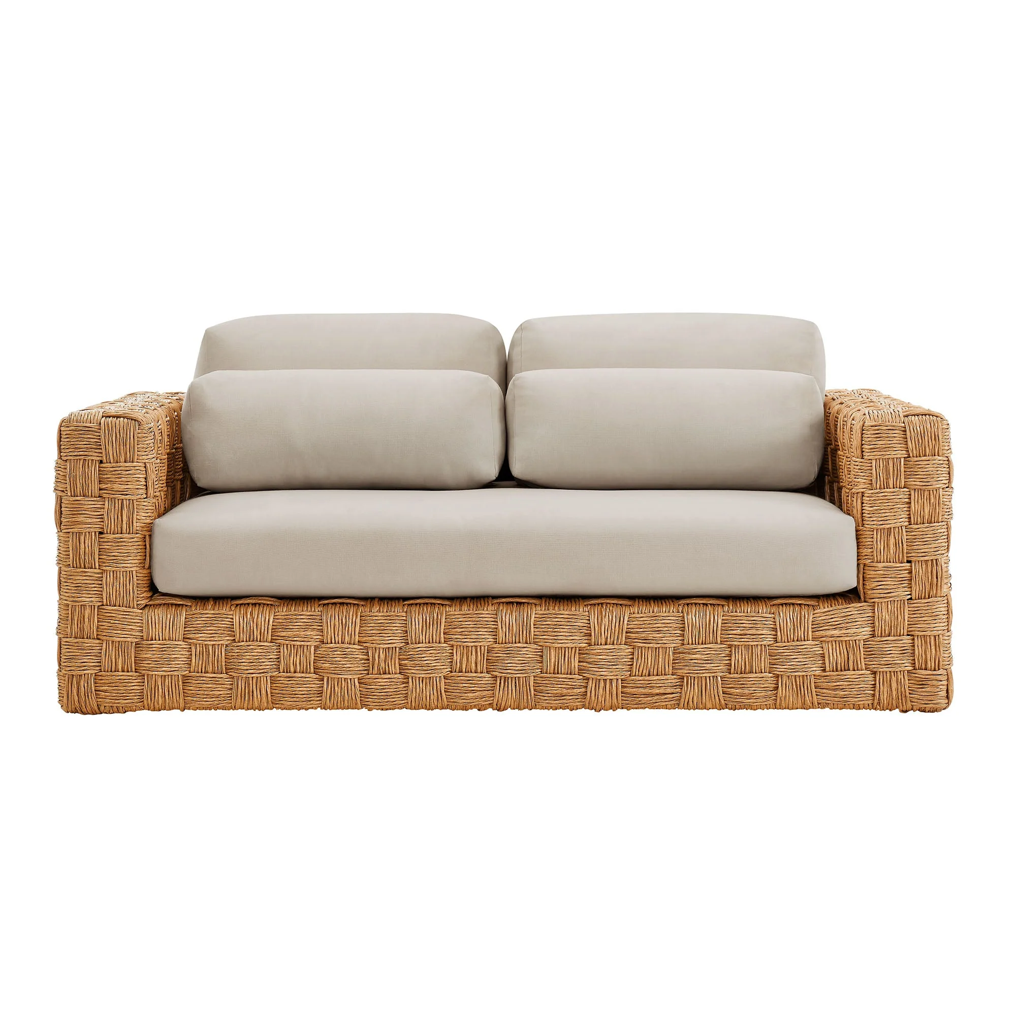 Thames 4-Piece Outdoor Patio Wicker Outdoor Patio Rattan Furniture Set in Natural Light Gray - Image 4