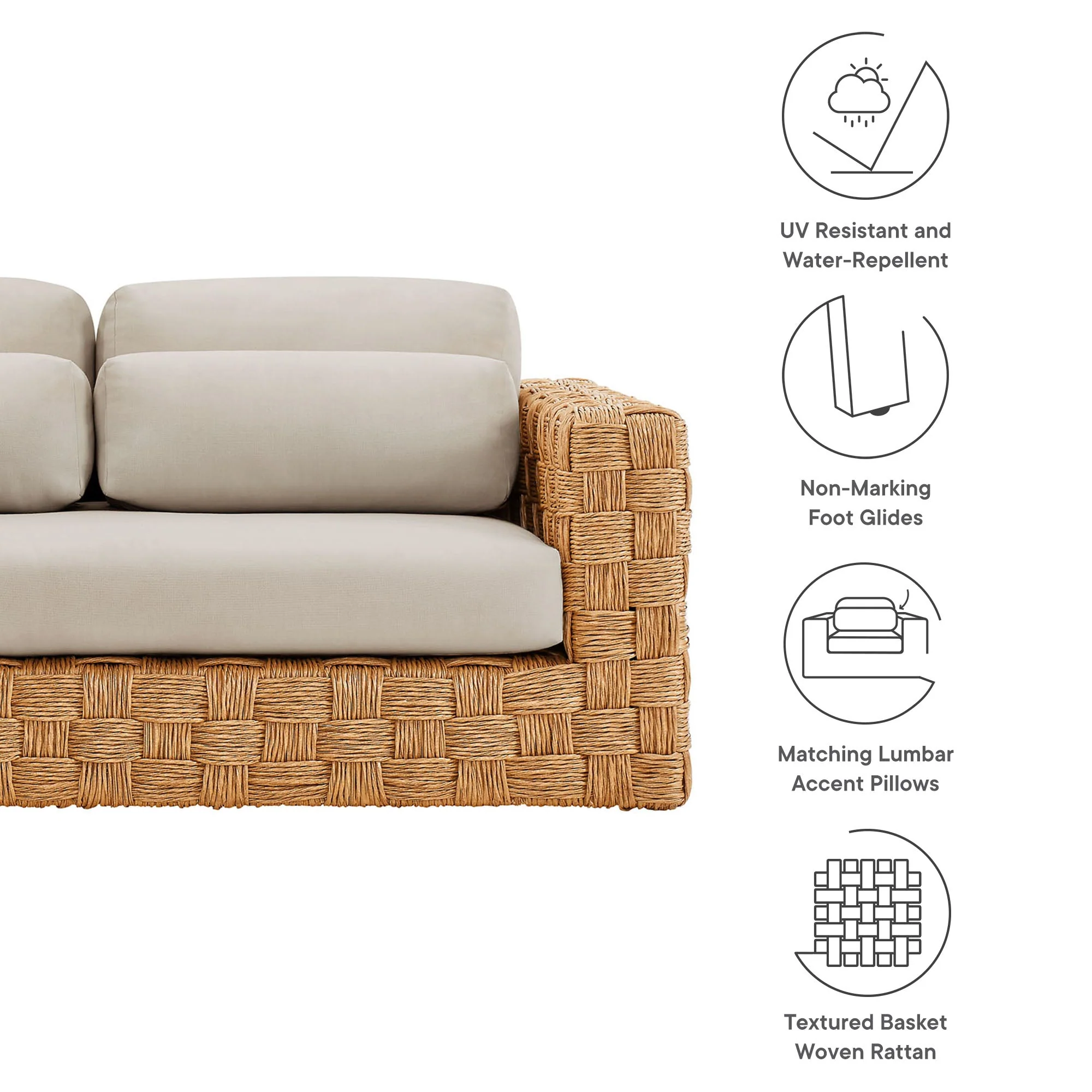 Thames Outdoor Patio Wicker Outdoor Patio Rattan Loveseat in Natural Light Gray - Image 5
