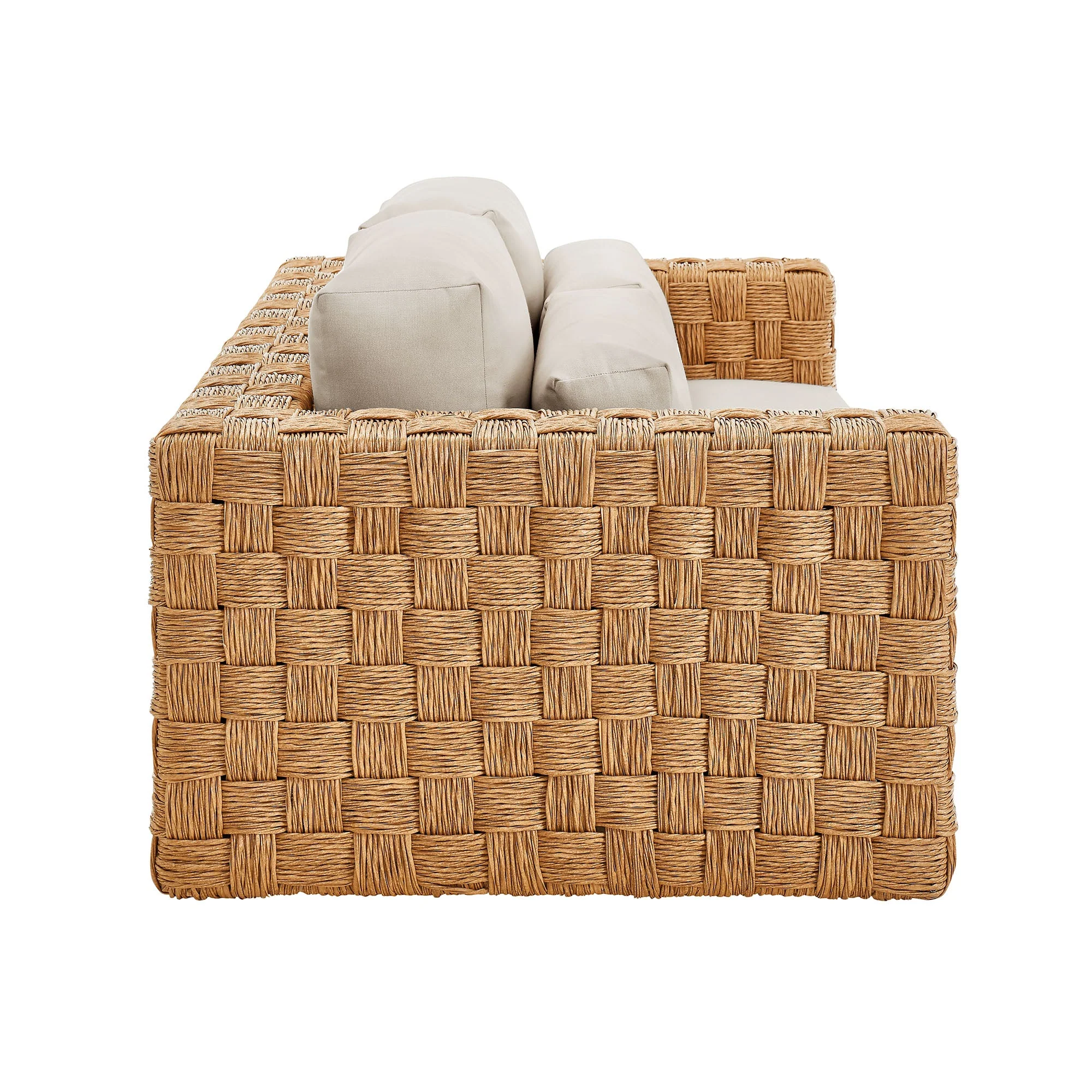 Thames Outdoor Patio Wicker Outdoor Patio Rattan Loveseat in Natural Light Gray - Image 6