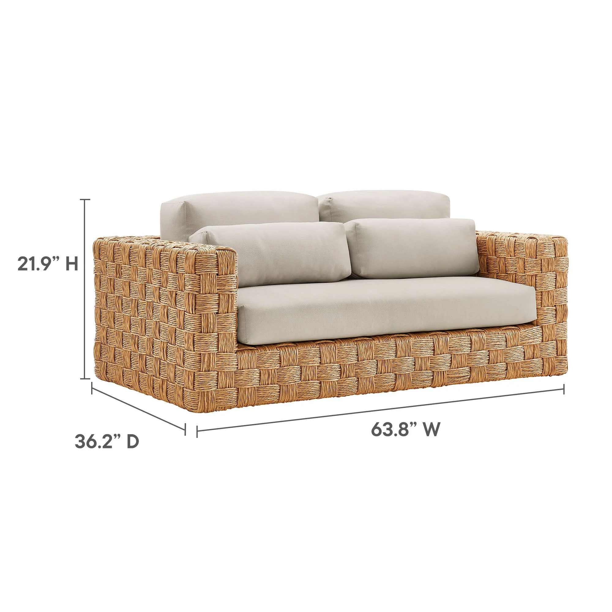 Thames Outdoor Patio Wicker Outdoor Patio Rattan Loveseat in Natural Light Gray - Image 9