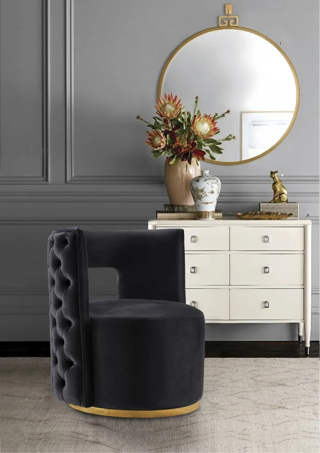 Theo Velvet Upholstered Swivel Accent Chair - Image 2