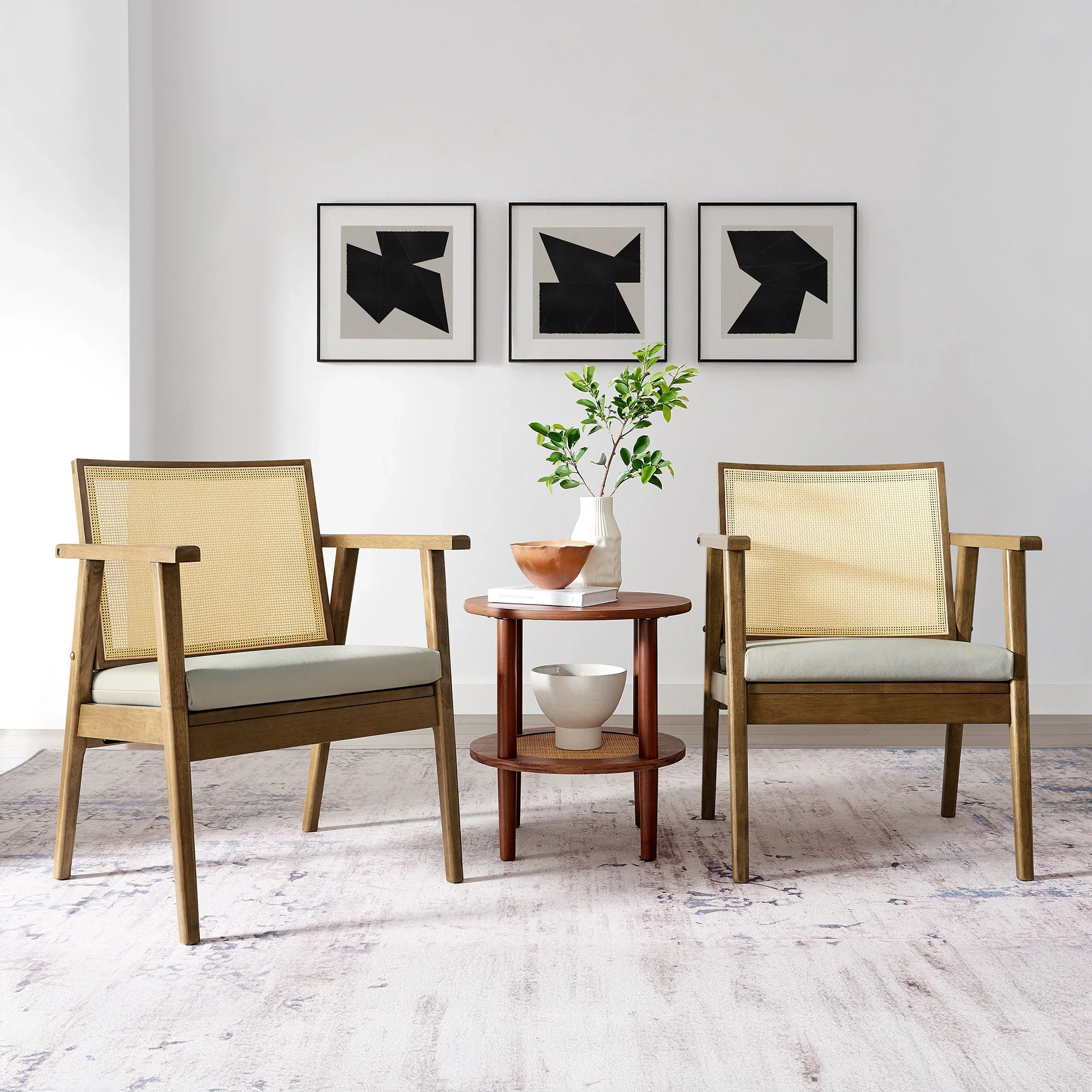 Thera Vegan Leather and Cane Accent Armchairs Set of 2 - Image 12
