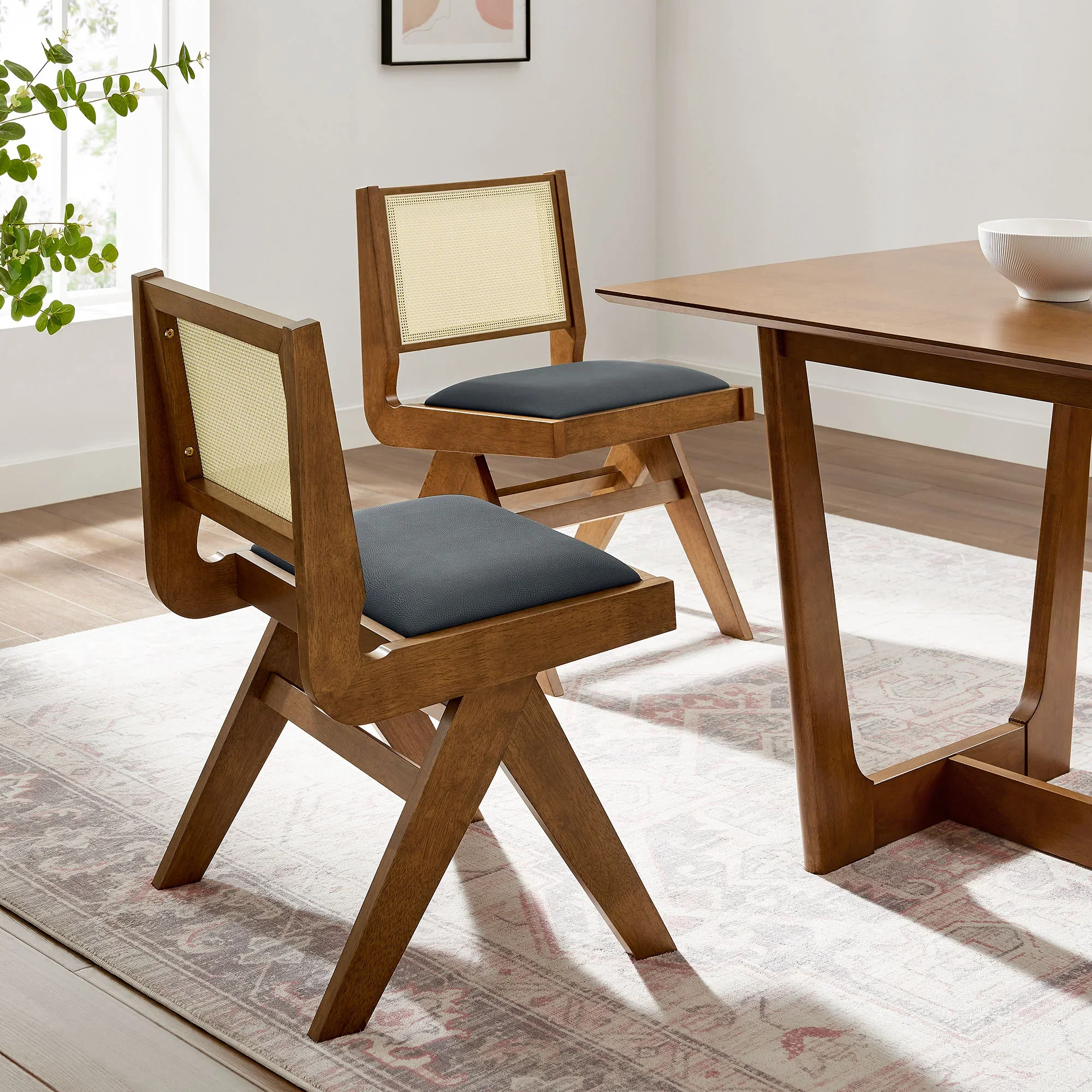Thera Vegan Leather and Cane Dining Side Chairs Set of 2 - Image 10