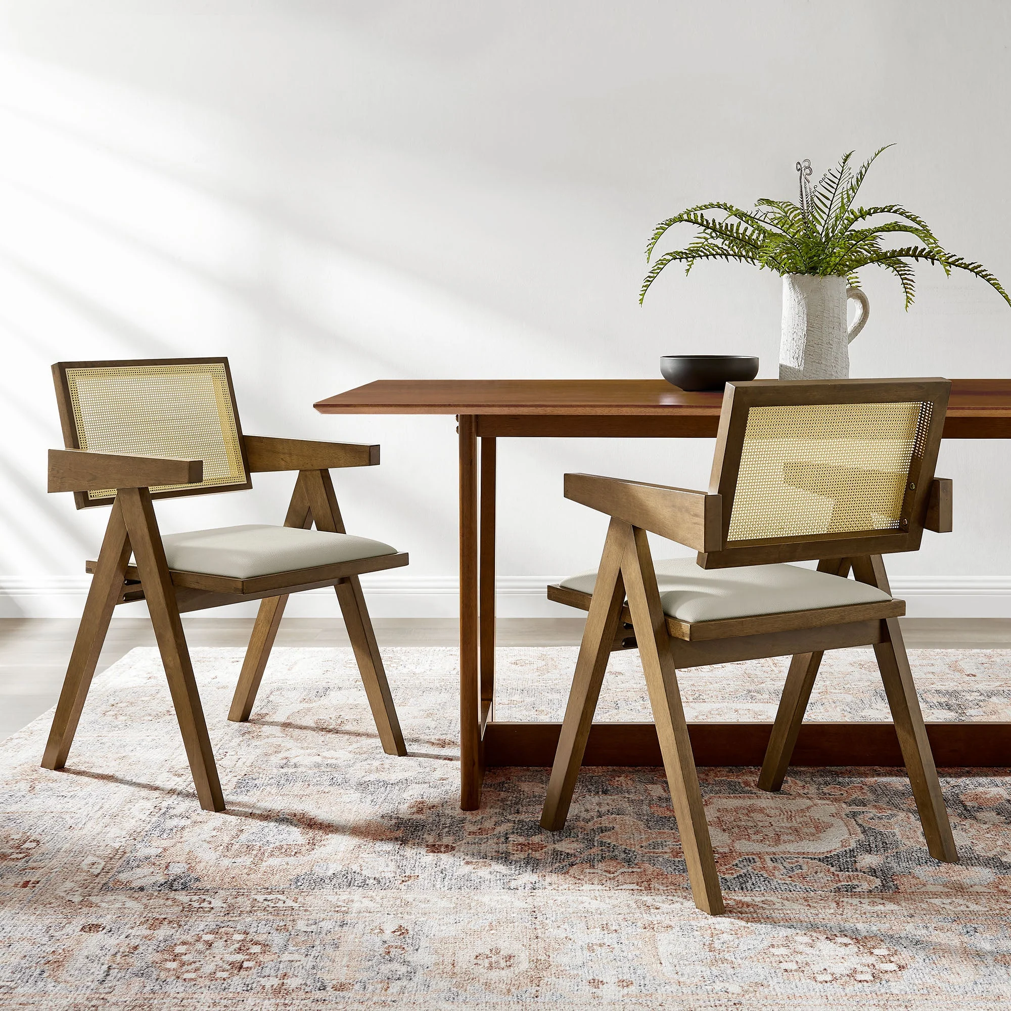 Thera Vegan Leather Cane Dining Armchairs Set of 2 - Image 20