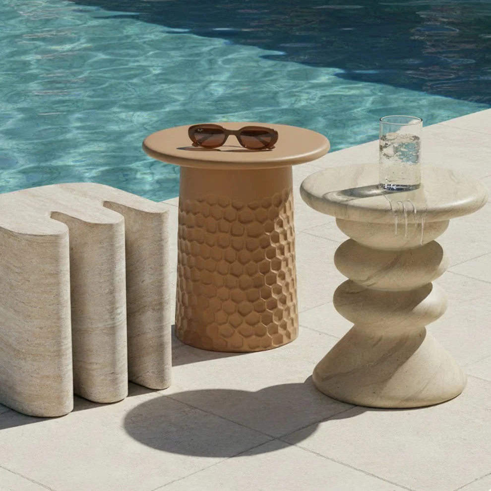 Thyme Faux Travertine Indoor/Outdoor Concrete Side Table - Image 2