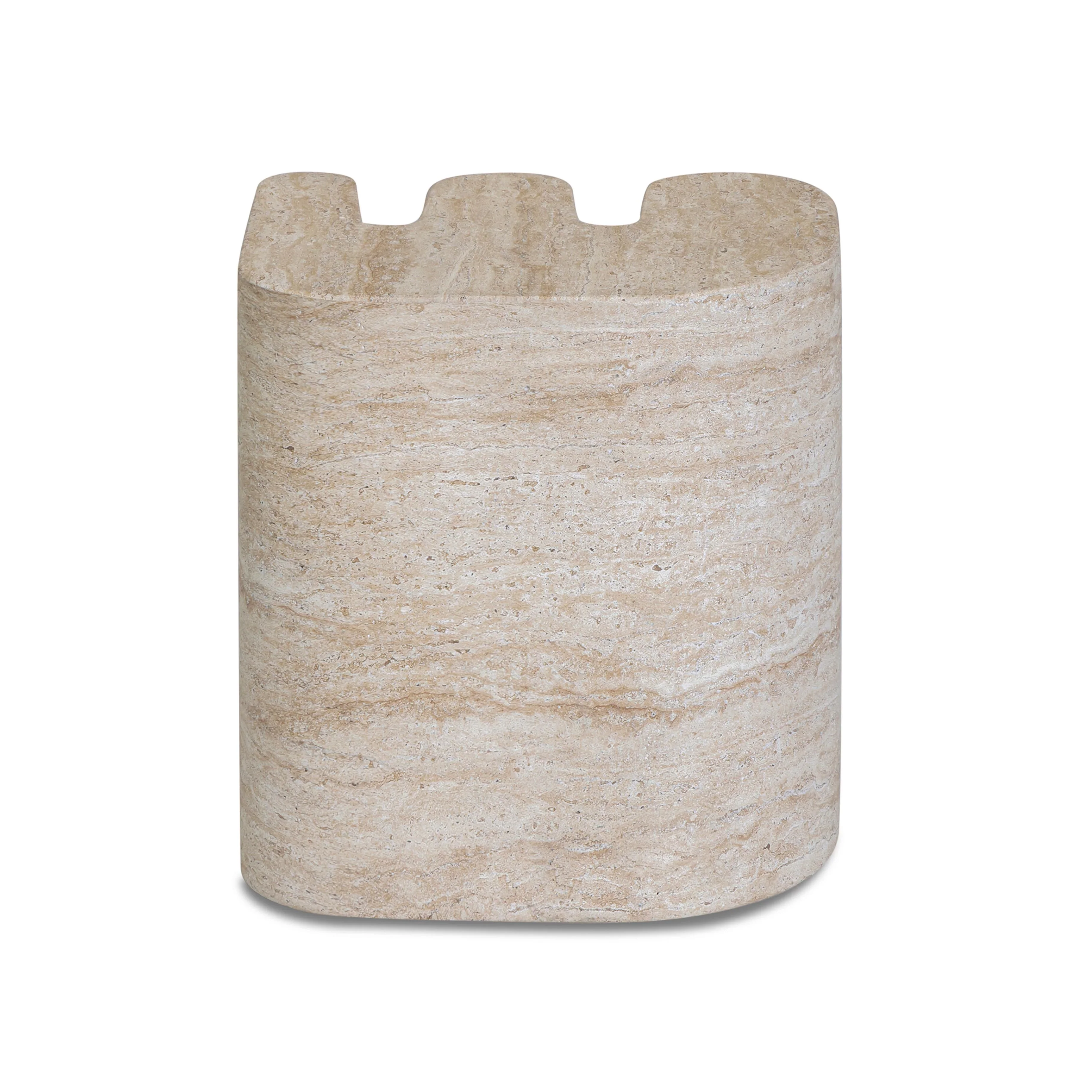 Thyme Faux Travertine Indoor/Outdoor Concrete Side Table - Image 6