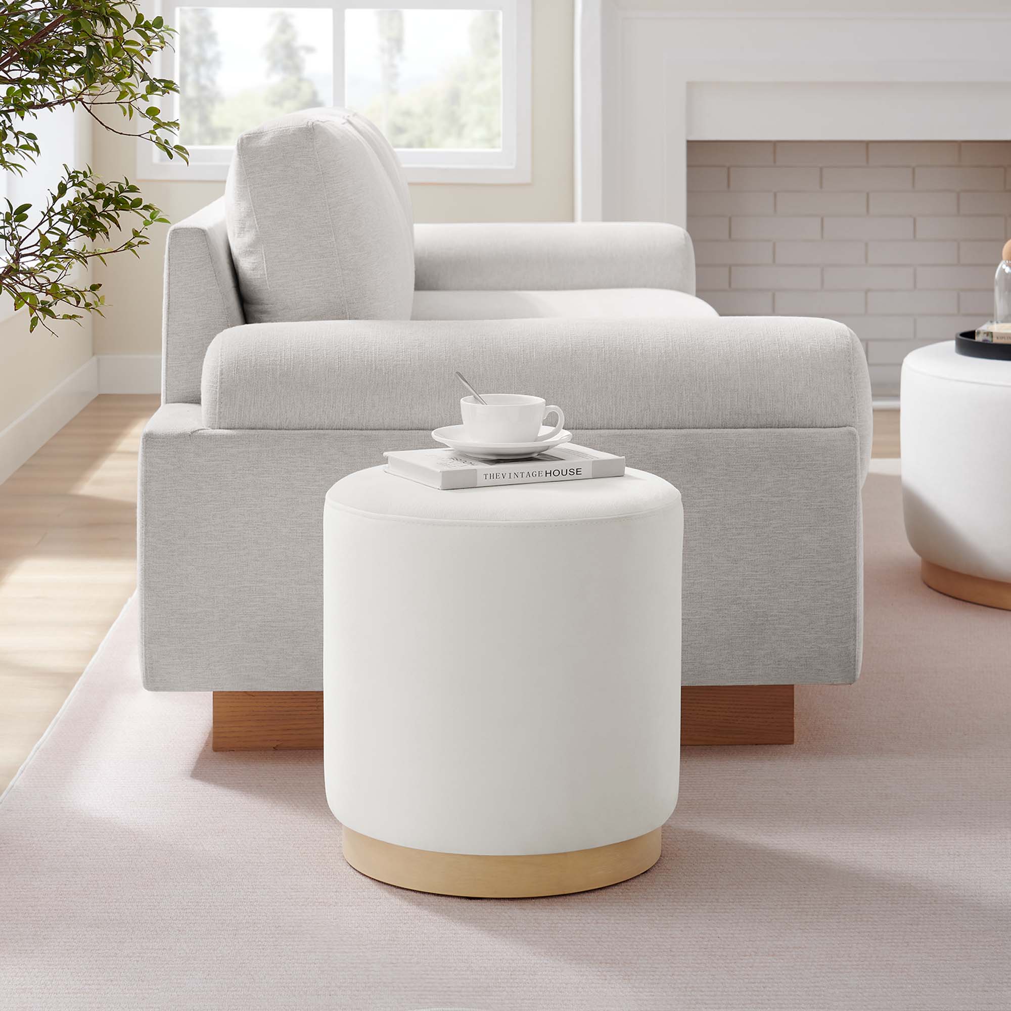Tilden Round Performance Velvet Upholstered Ottoman - Image 19