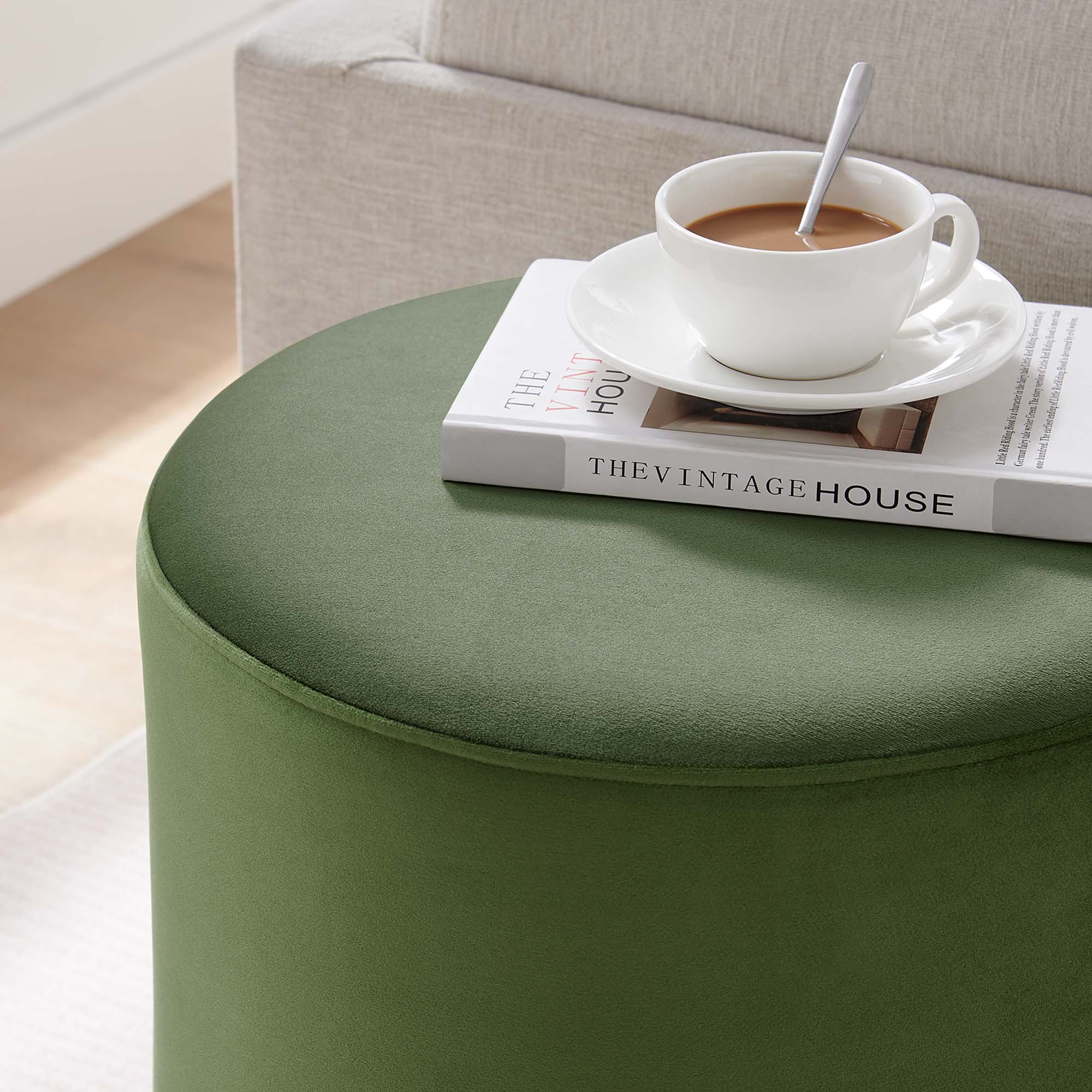Tilden Round Performance Velvet Upholstered Ottoman - Image 28