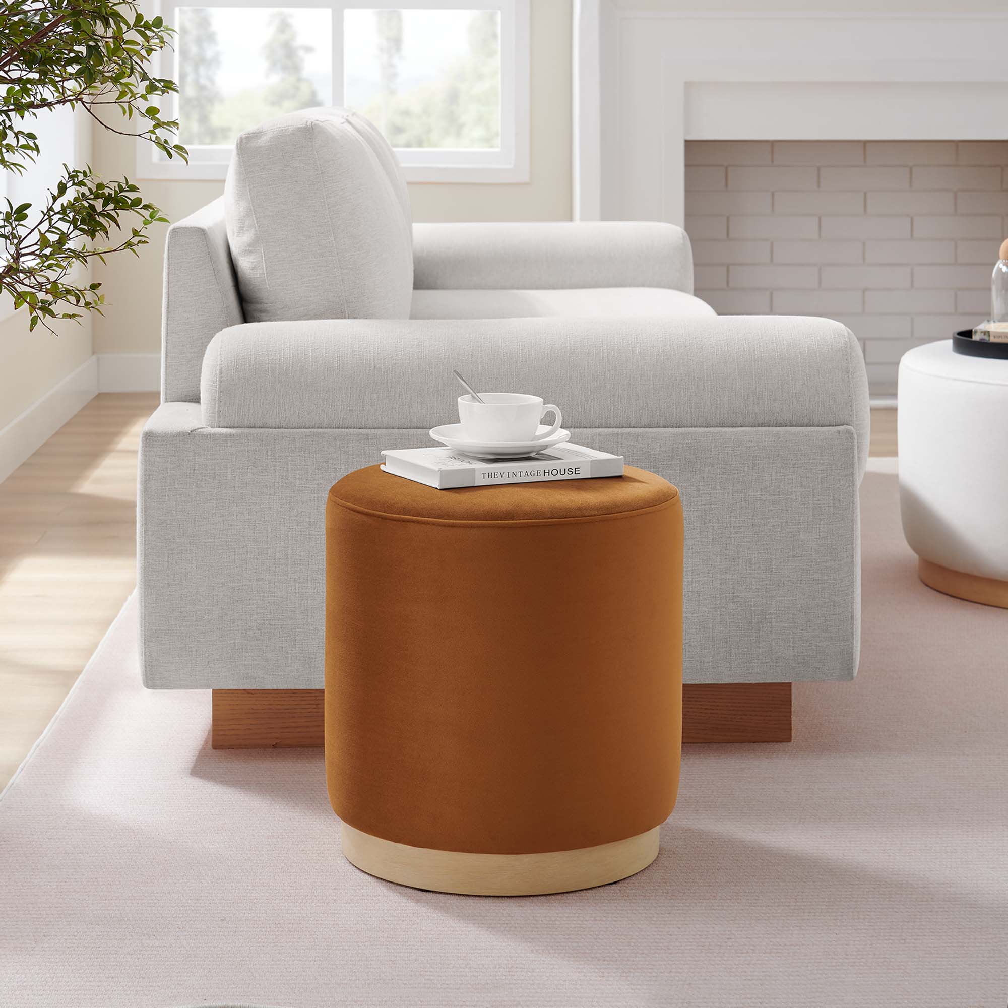 Tilden Round Performance Velvet Upholstered Ottoman - Image 3