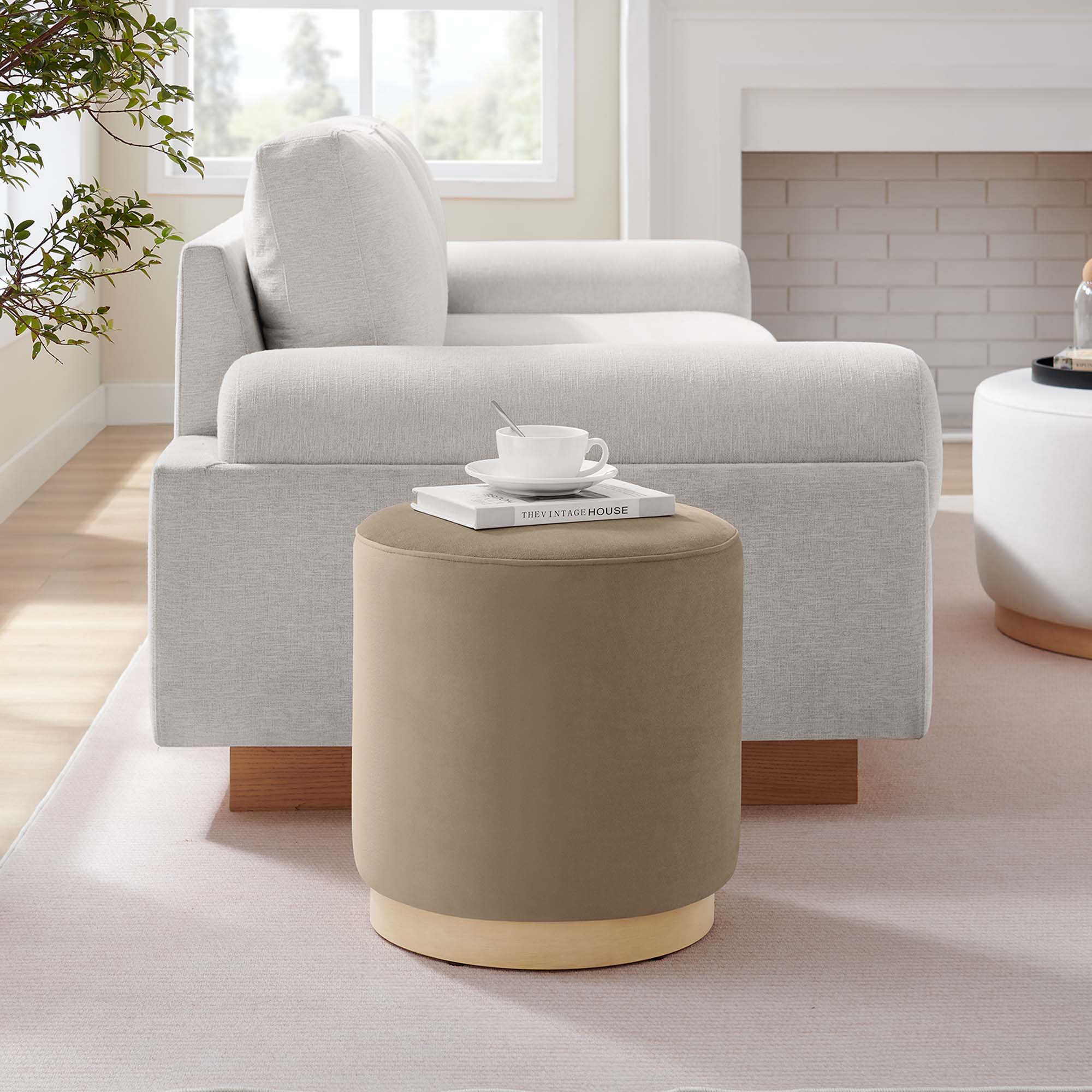 Tilden Round Performance Velvet Upholstered Ottoman - Image 34