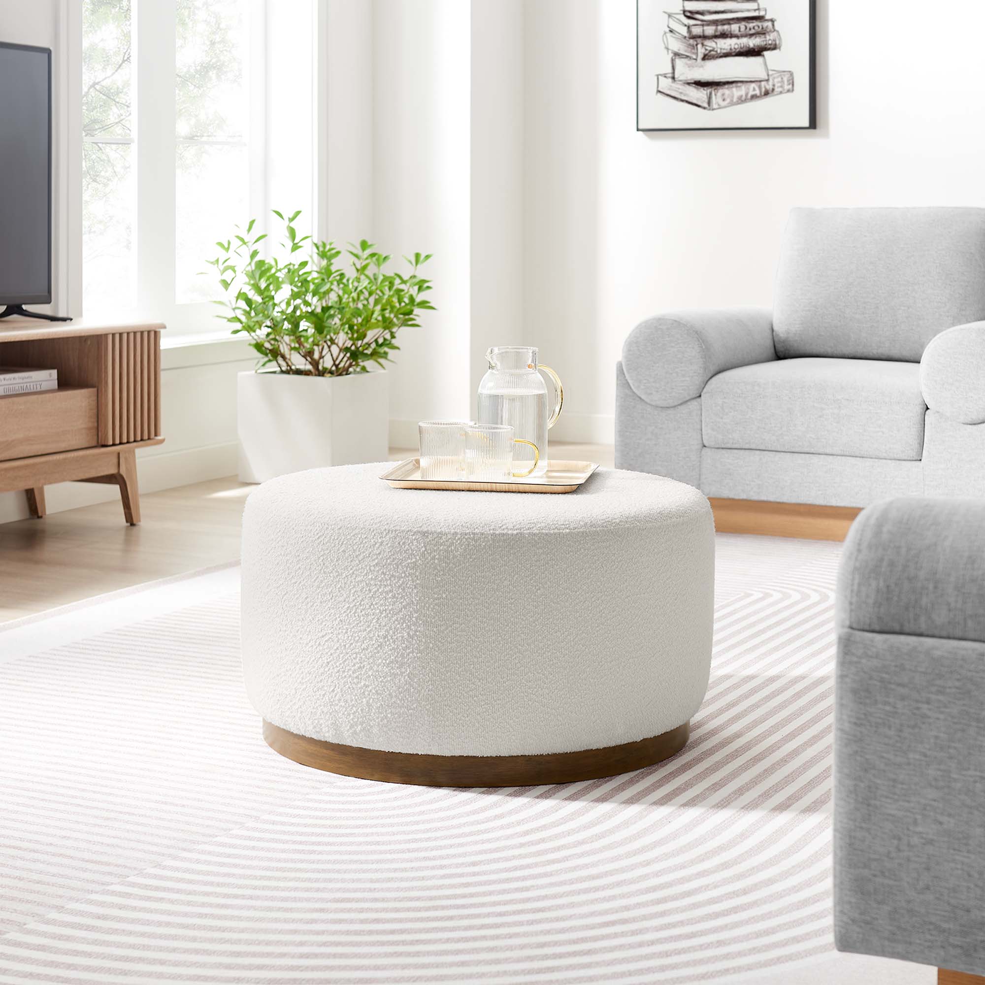 Tilden Large Round Boucle Upholstered Ottoman - Image 2