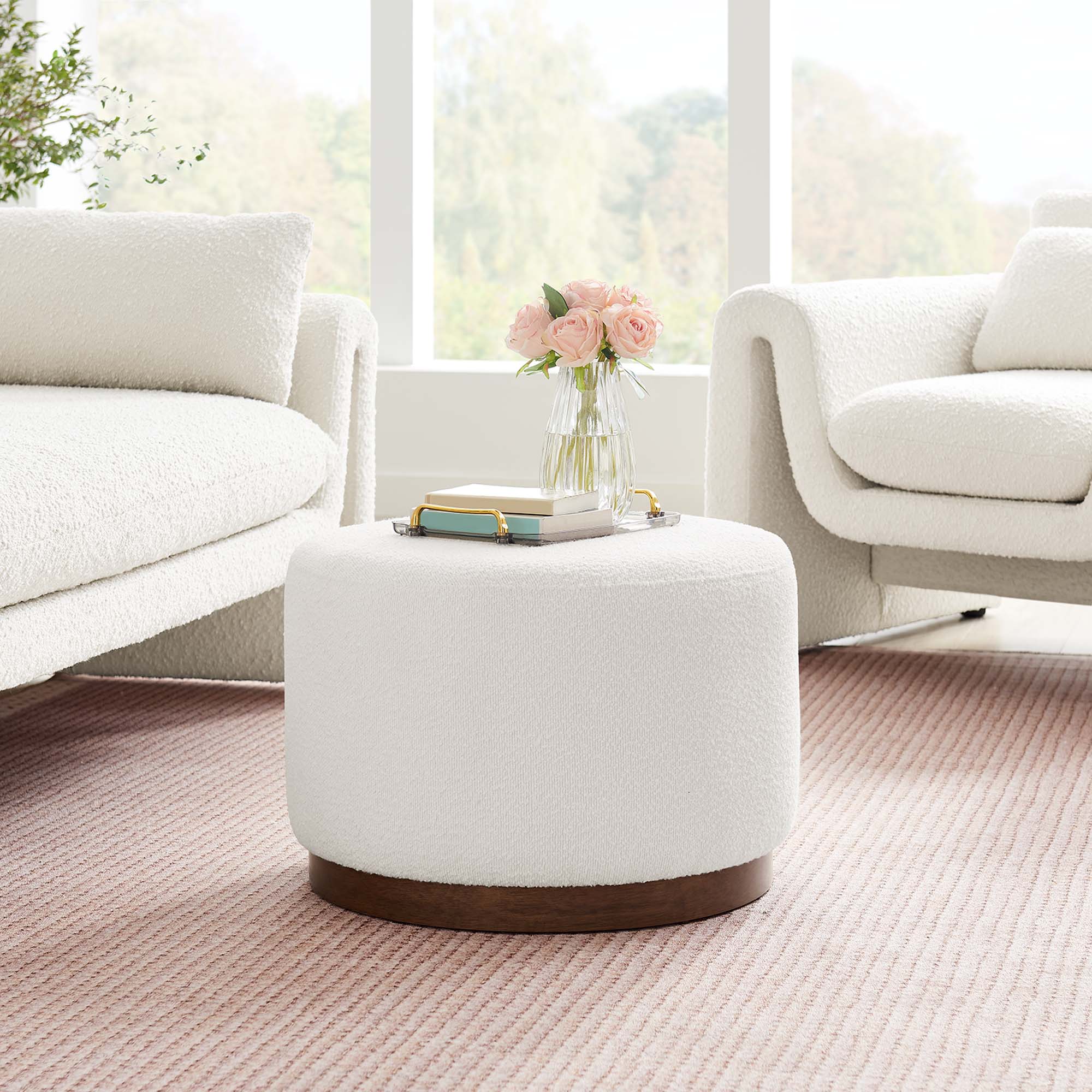Tilden Large Round Boucle Upholstered Ottoman - Image 8