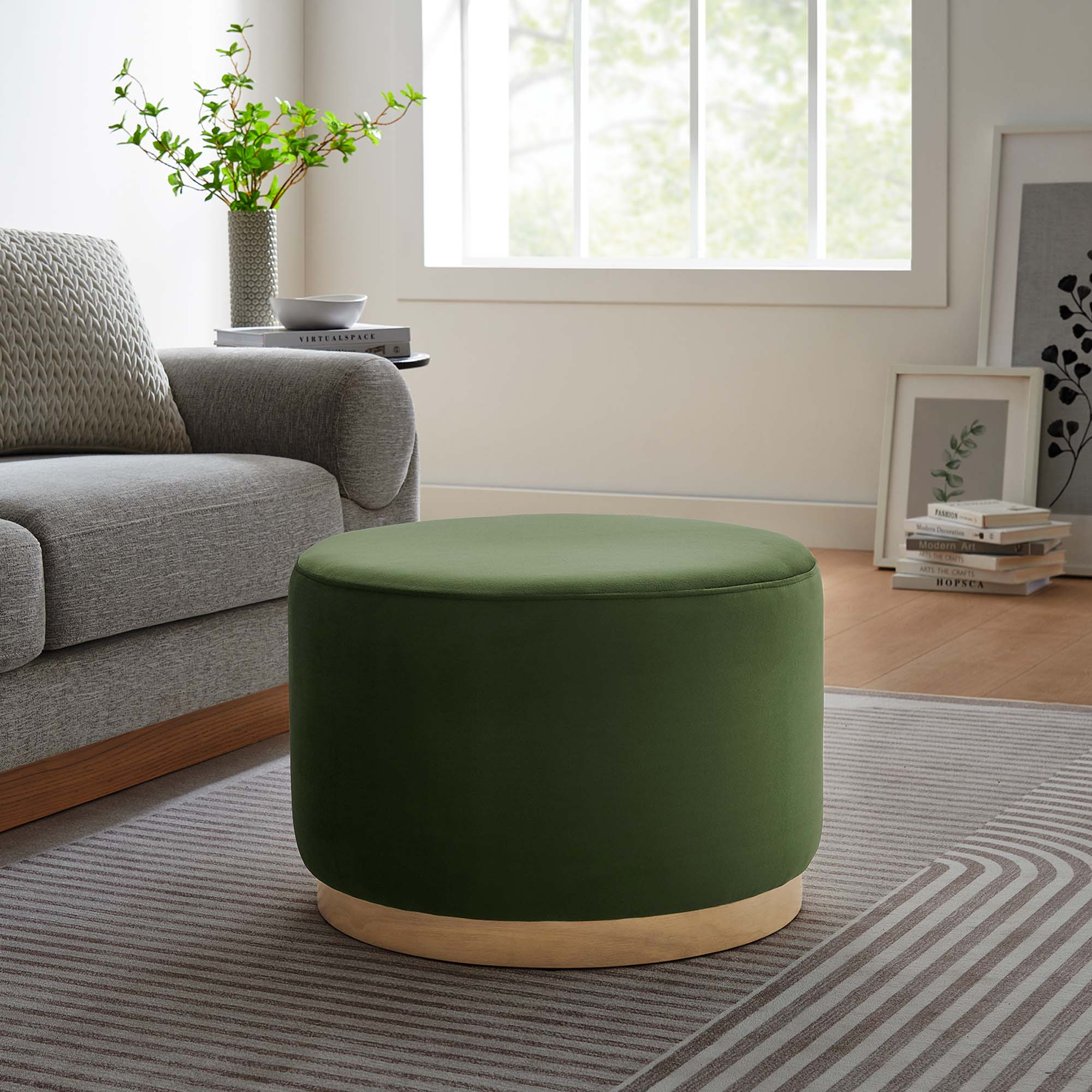 Tilden Large Round Performance Velvet Upholstered Ottoman - Image 3
