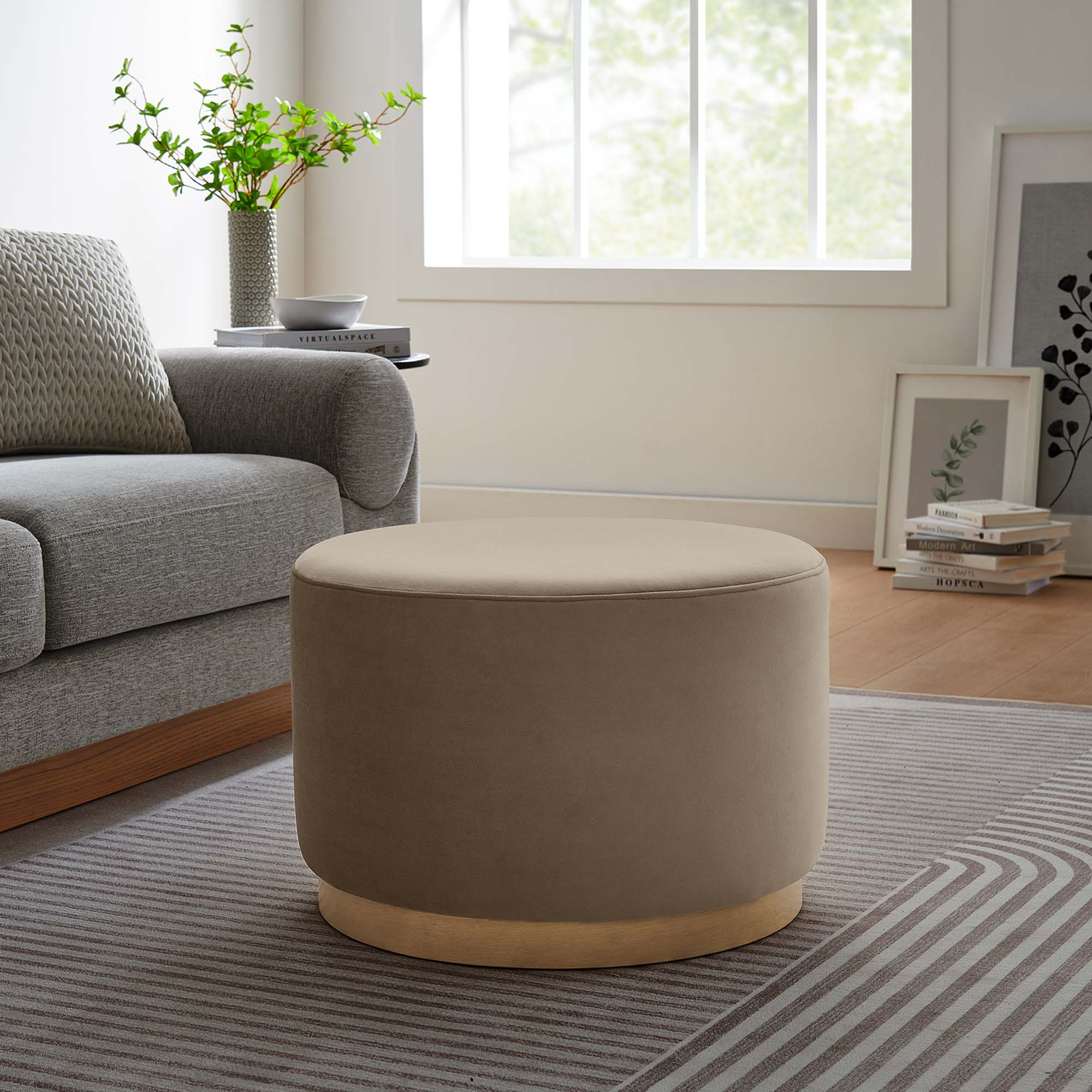 Tilden Large Round Performance Velvet Upholstered Ottoman - Image 34