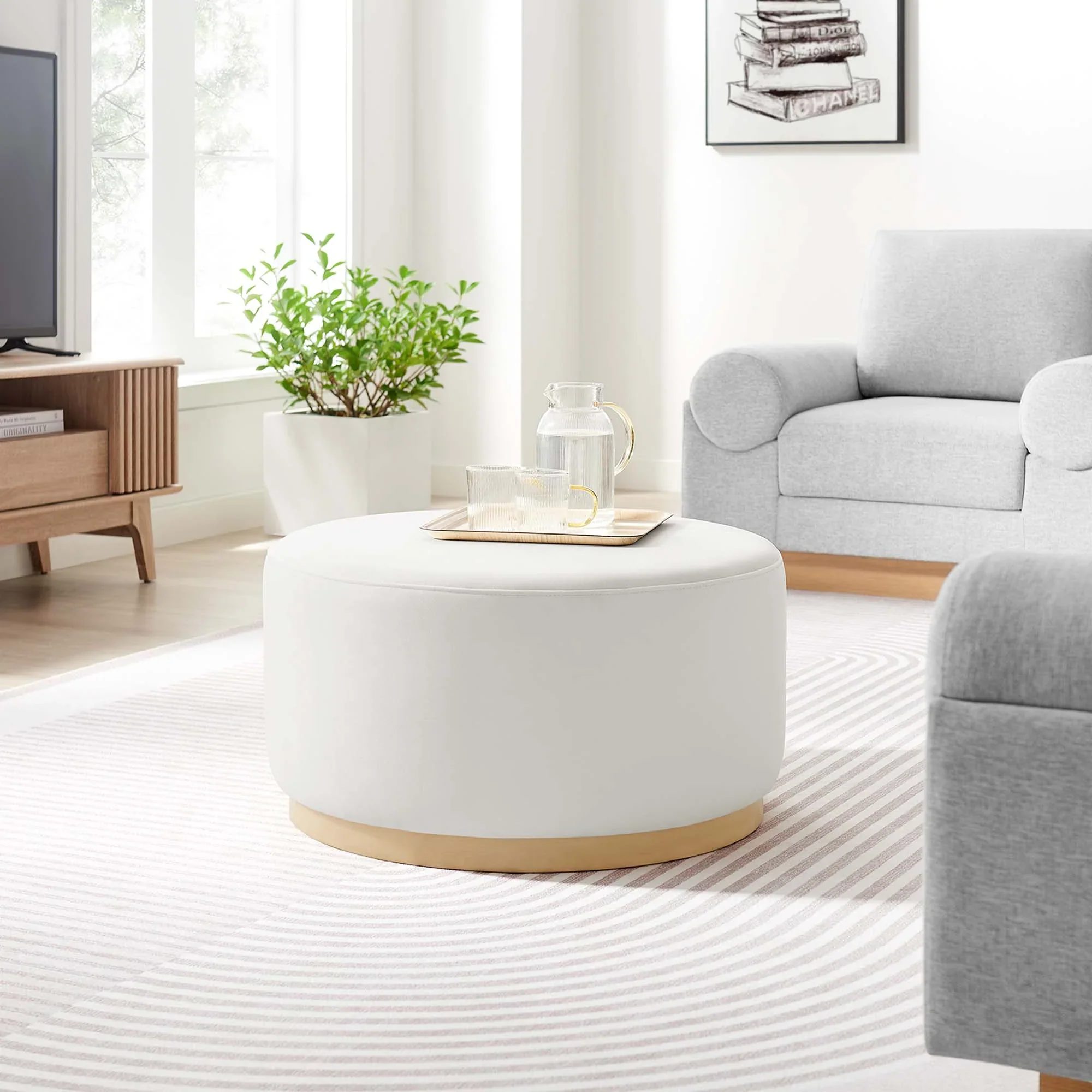 Tilden Large Round Performance Velvet Upholstered Ottoman - Image 16