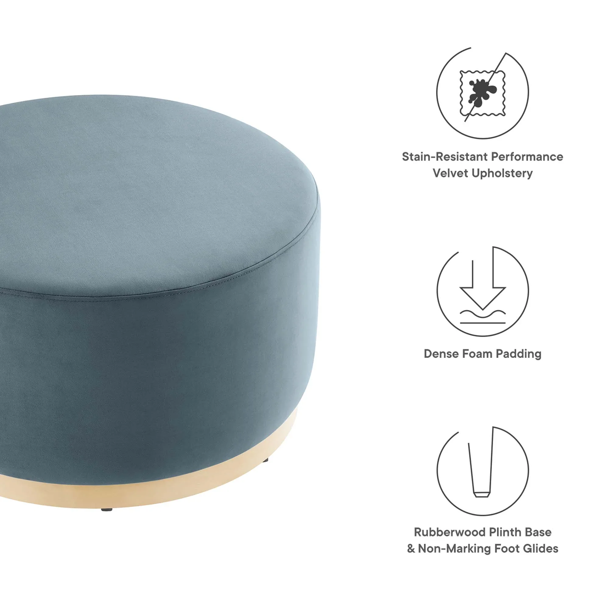Tilden Large Round Performance Velvet Upholstered Ottoman - Image 26