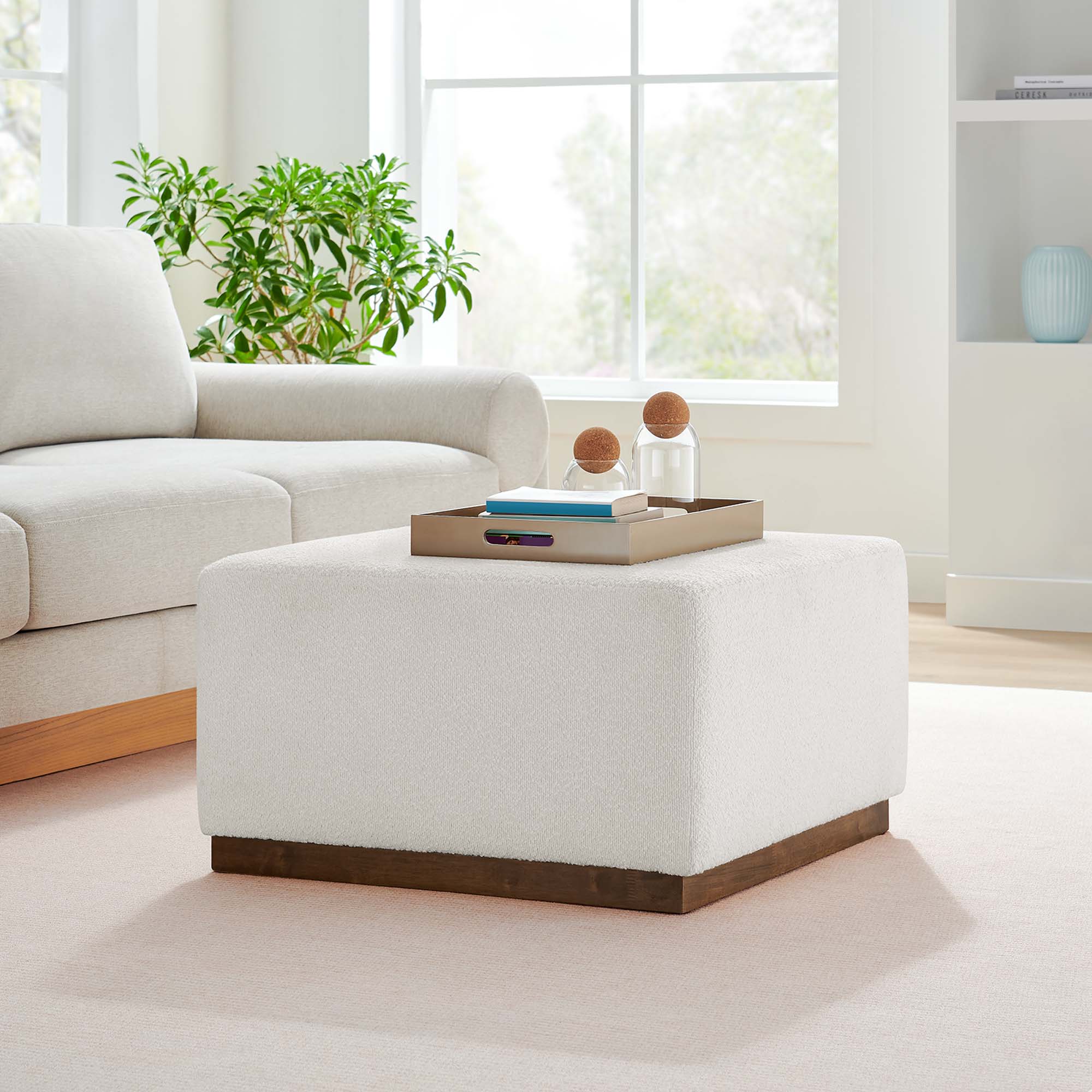 Tilden Large Square Boucle Upholstered Ottoman - Image 2
