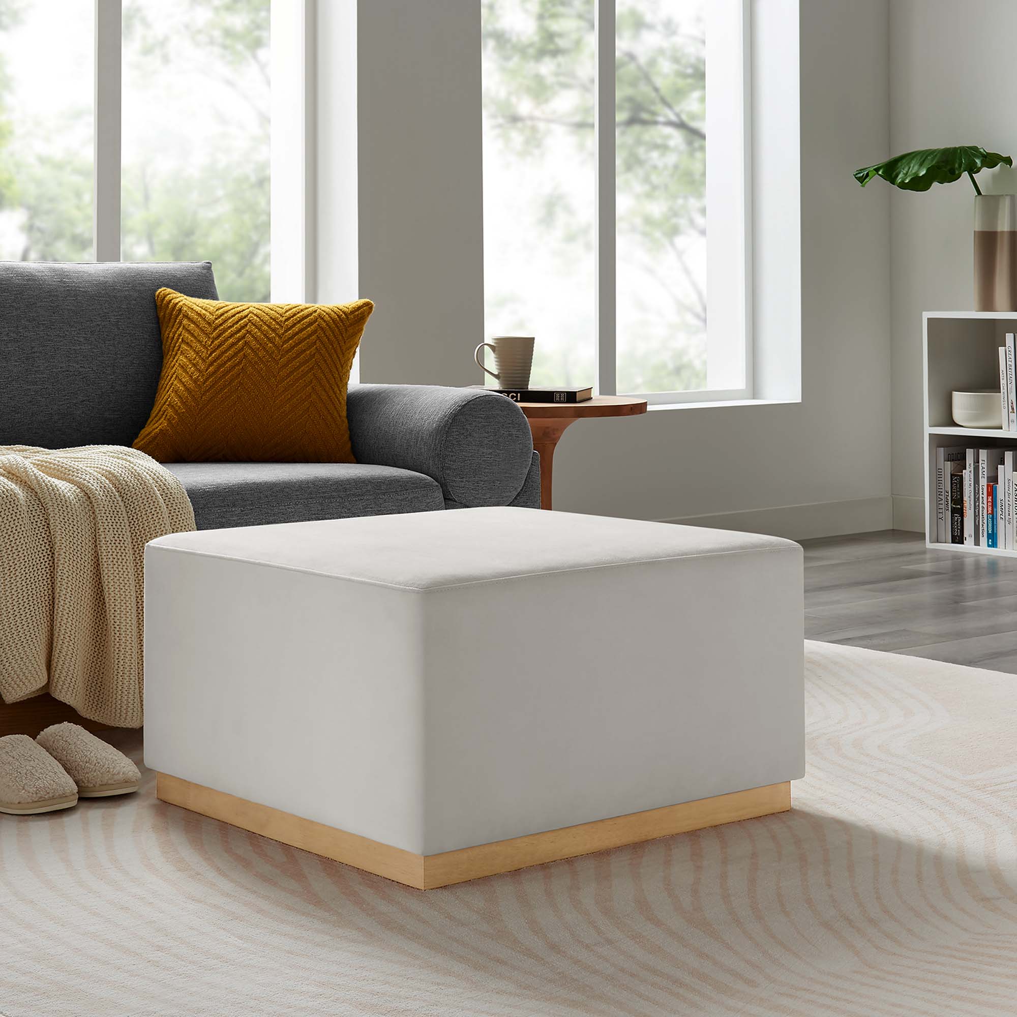 Tilden Large Square Performance Velvet Upholstered Ottoman - Image 12