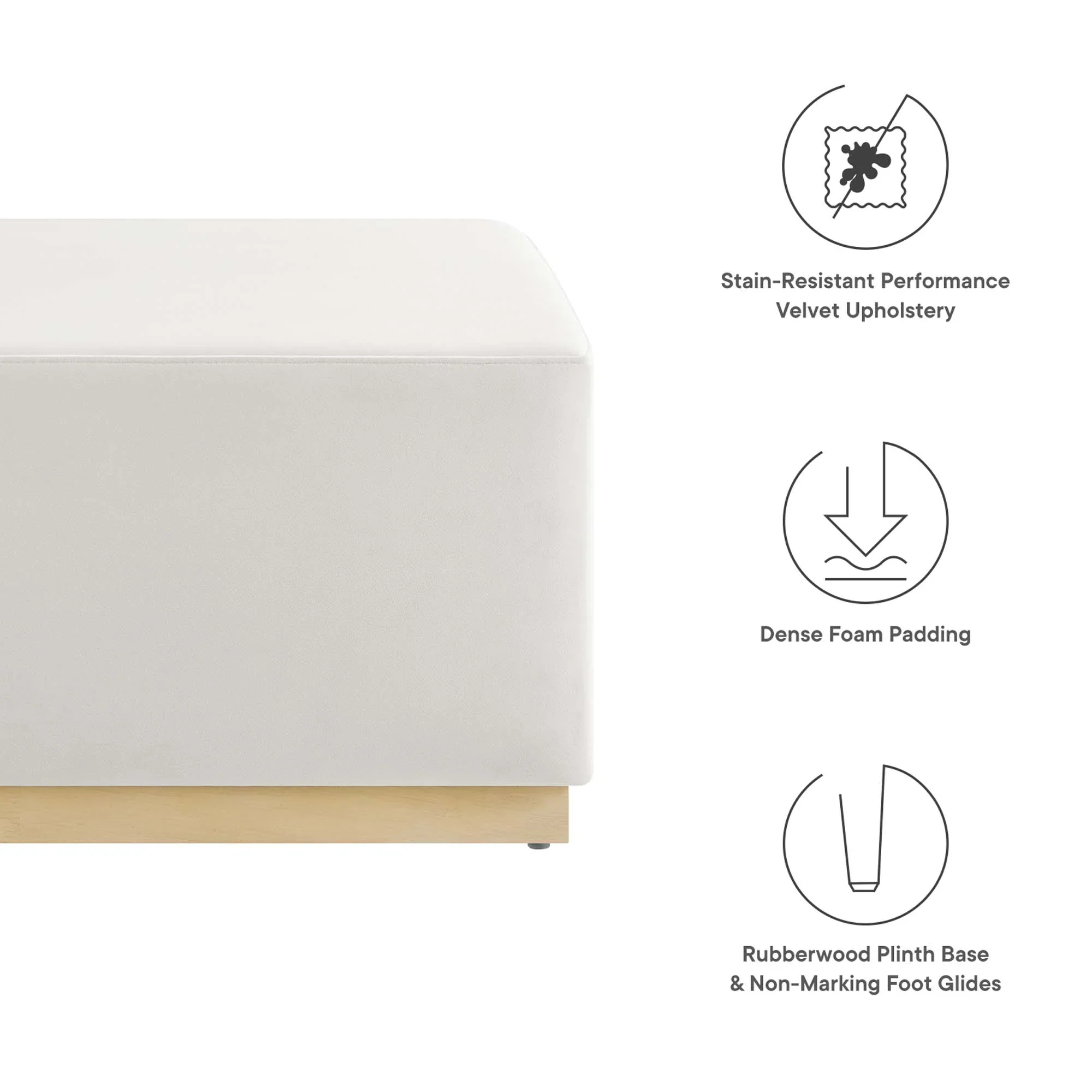 Tilden Large Square Performance Velvet Upholstered Ottoman - Image 14
