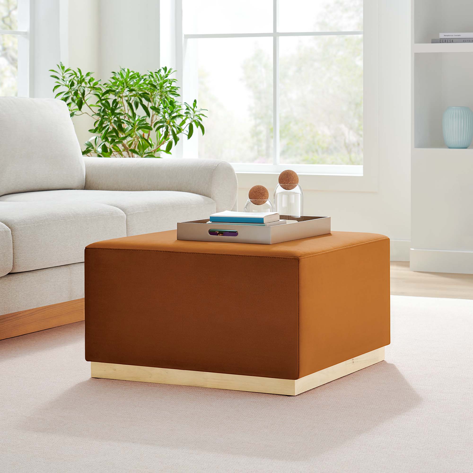 Tilden Large Square Performance Velvet Upholstered Ottoman - Image 2