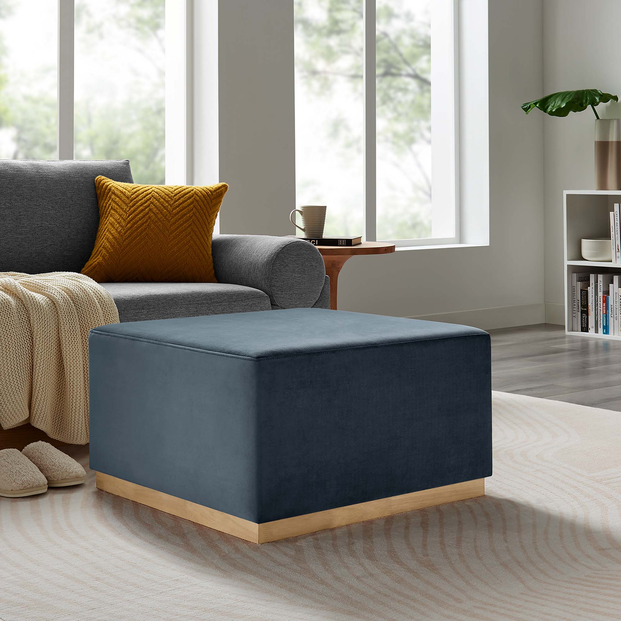 Tilden Large Square Performance Velvet Upholstered Ottoman - Image 20