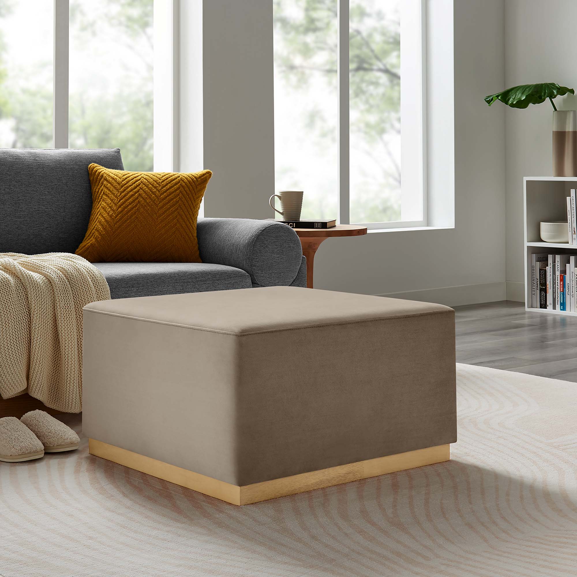 Tilden Large Square Performance Velvet Upholstered Ottoman - Image 40